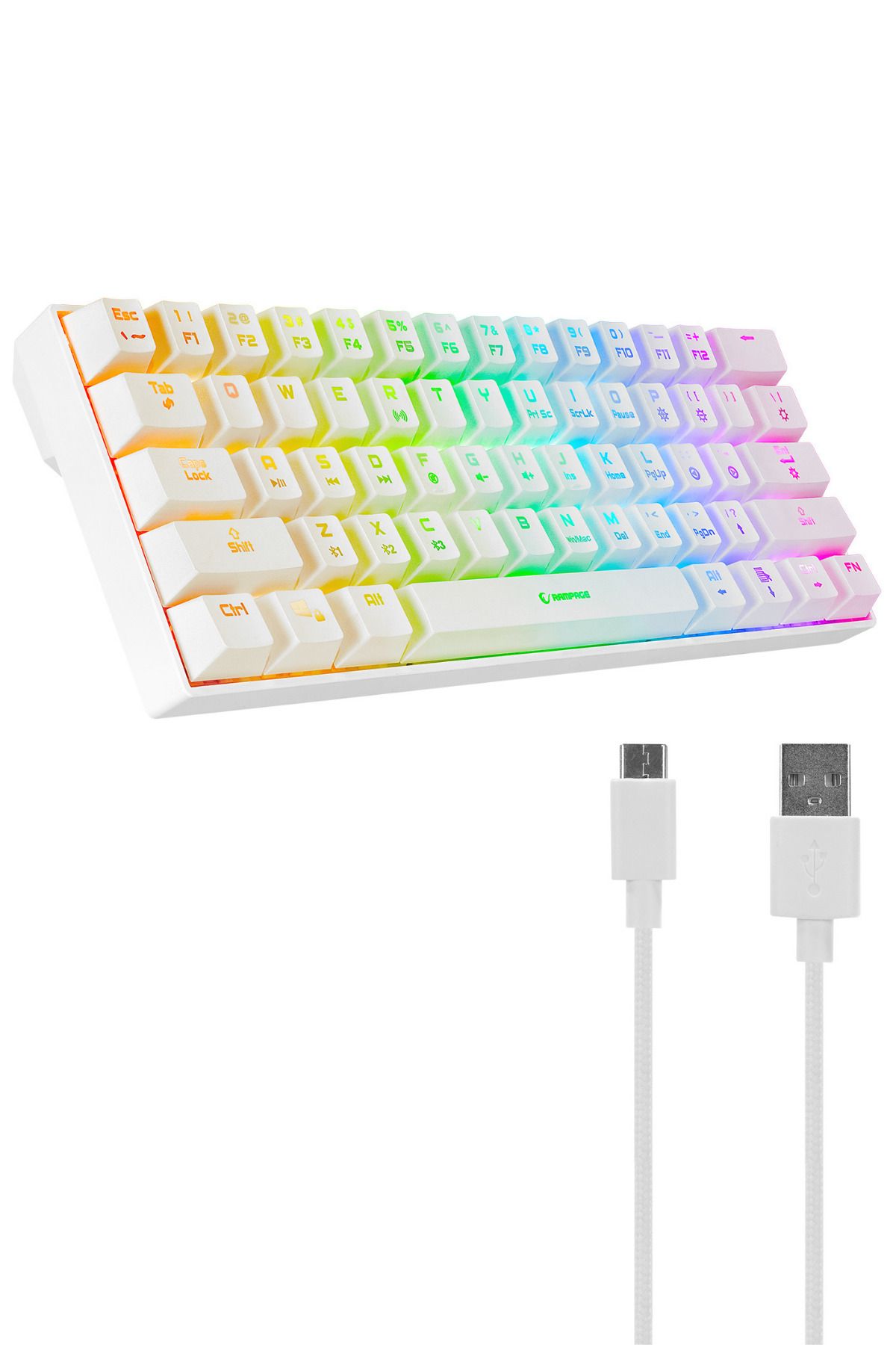 Rampage KB-RX63 B-ATOM Beyaz Bluetooth RGB Backlight RED SWITCH Mekanik Q 63 Tuşlu Gaming Oyuncu Klavyesi