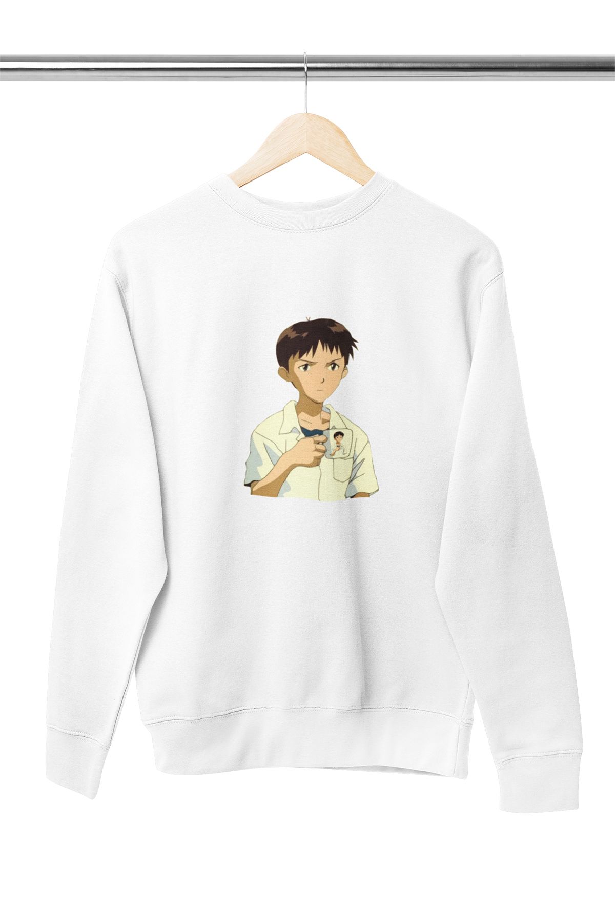 qoeuyl boutique Shinji Anime Baskılı Sevgili, Arkadaş Hediyelik Unisex %100 Pamuklu Bisiklet Yaka Sweatshirt