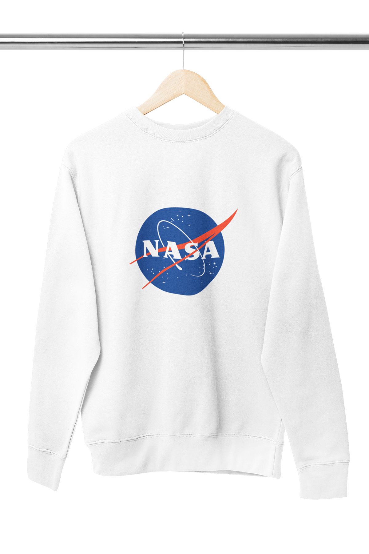 qoeuyl boutique Uzay Temalı Nasa Baskılı Unisex Hediyelik %100 Pamuklu Bisiklet Yaka Sweatshirt