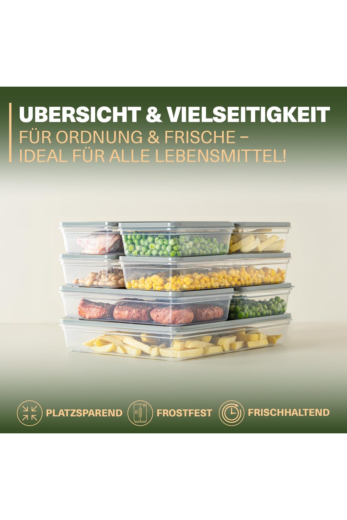 Viwares-Stapelbare Frischhaltedosen 20er Set, Gefrierfach & Kühlschrank Organizer mit Deckel 4