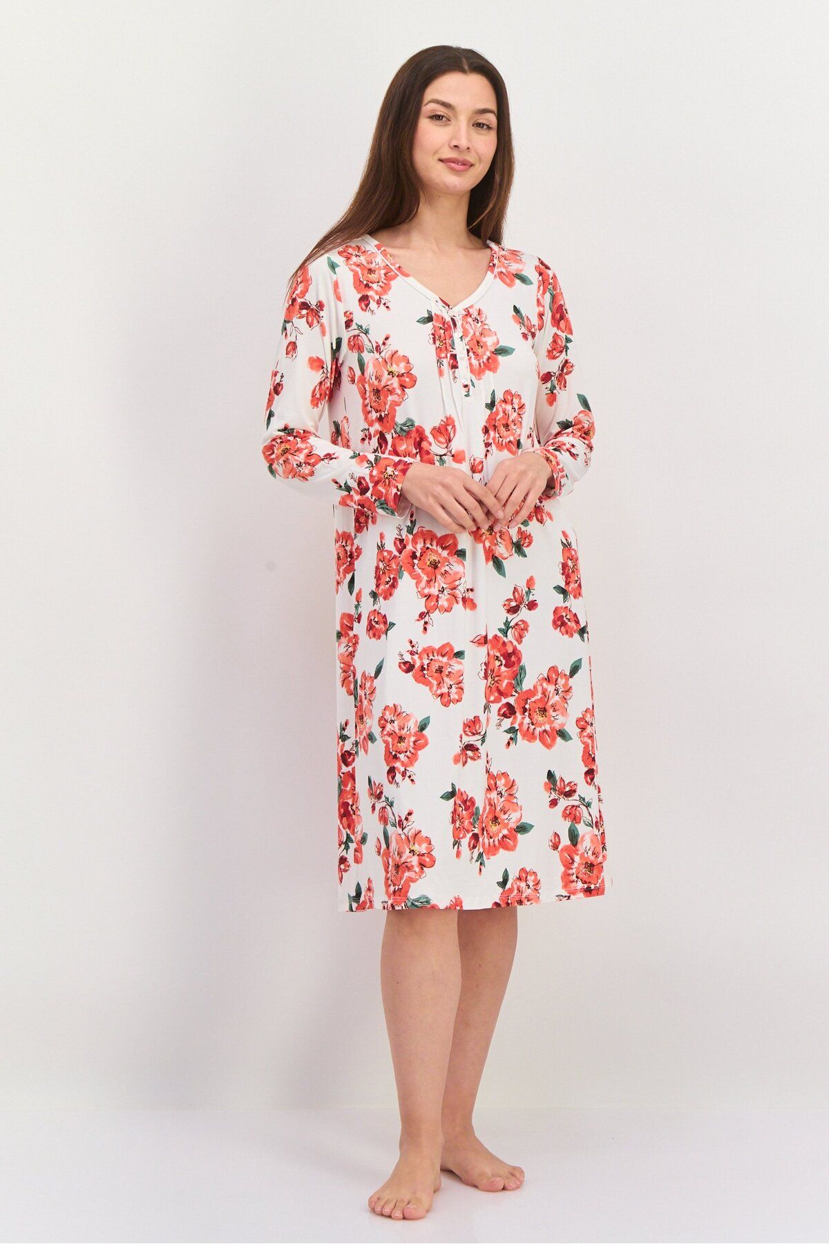 Carole Hochman-Women Floral Print Sleepwear Dress, Ivory 4