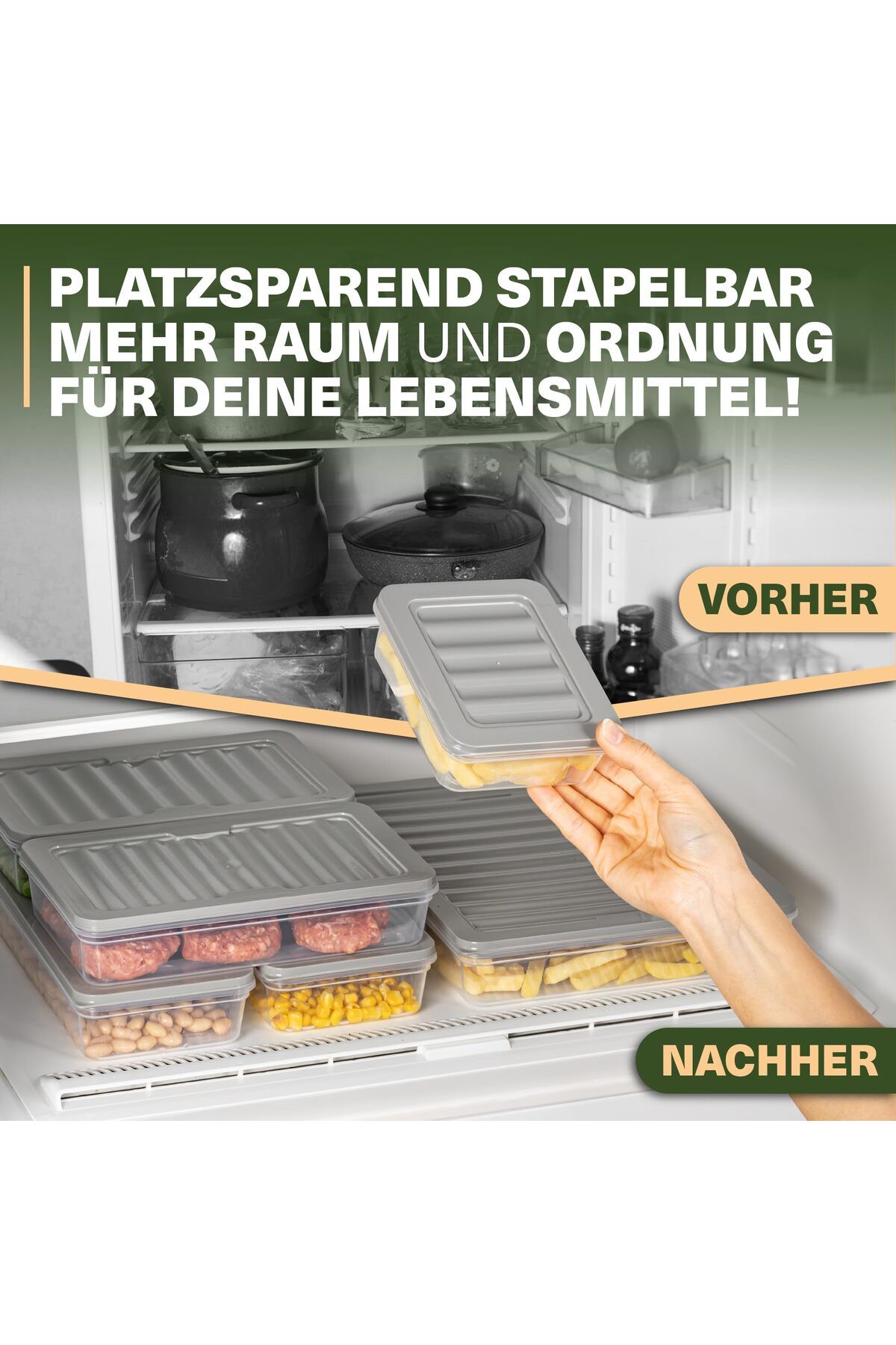 Viwares-Stapelbare Frischhaltedosen 20er Set, Gefrierfach & Kühlschrank Organizer mit Deckel 6