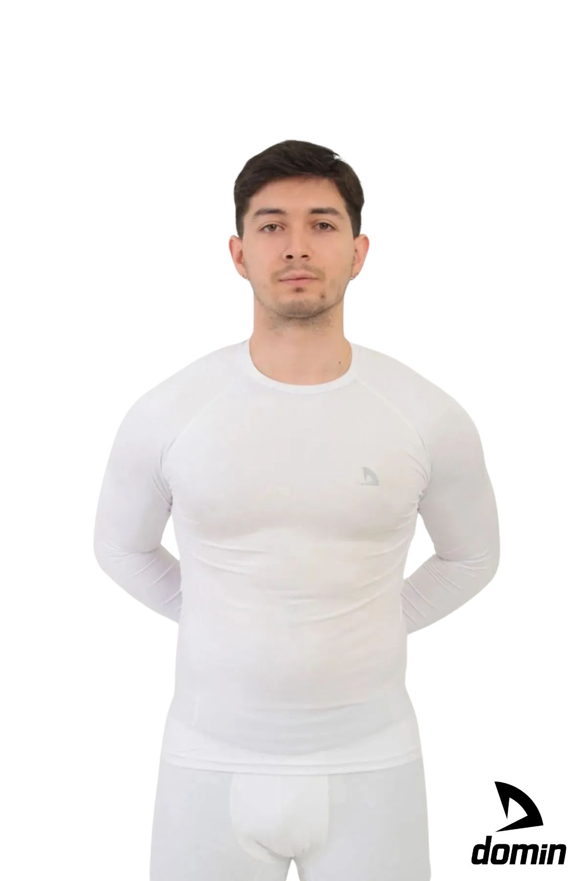 DOMİN SPOR-Tricou alb pentru bărbați cu mânecă lungă, compresie, fitness, sală 4