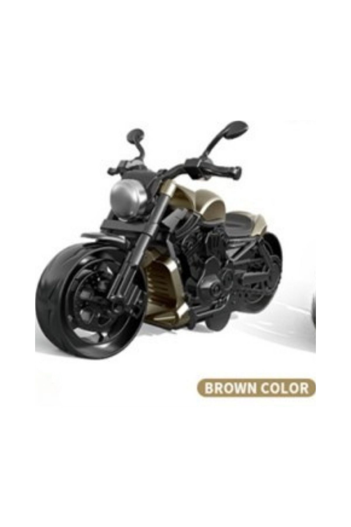 welcomein Kahverengi Metal Motorsiklet Sesli Işıklı Model Araç 17cm - Die Cast Kahverengi Motorsiklet 17cm