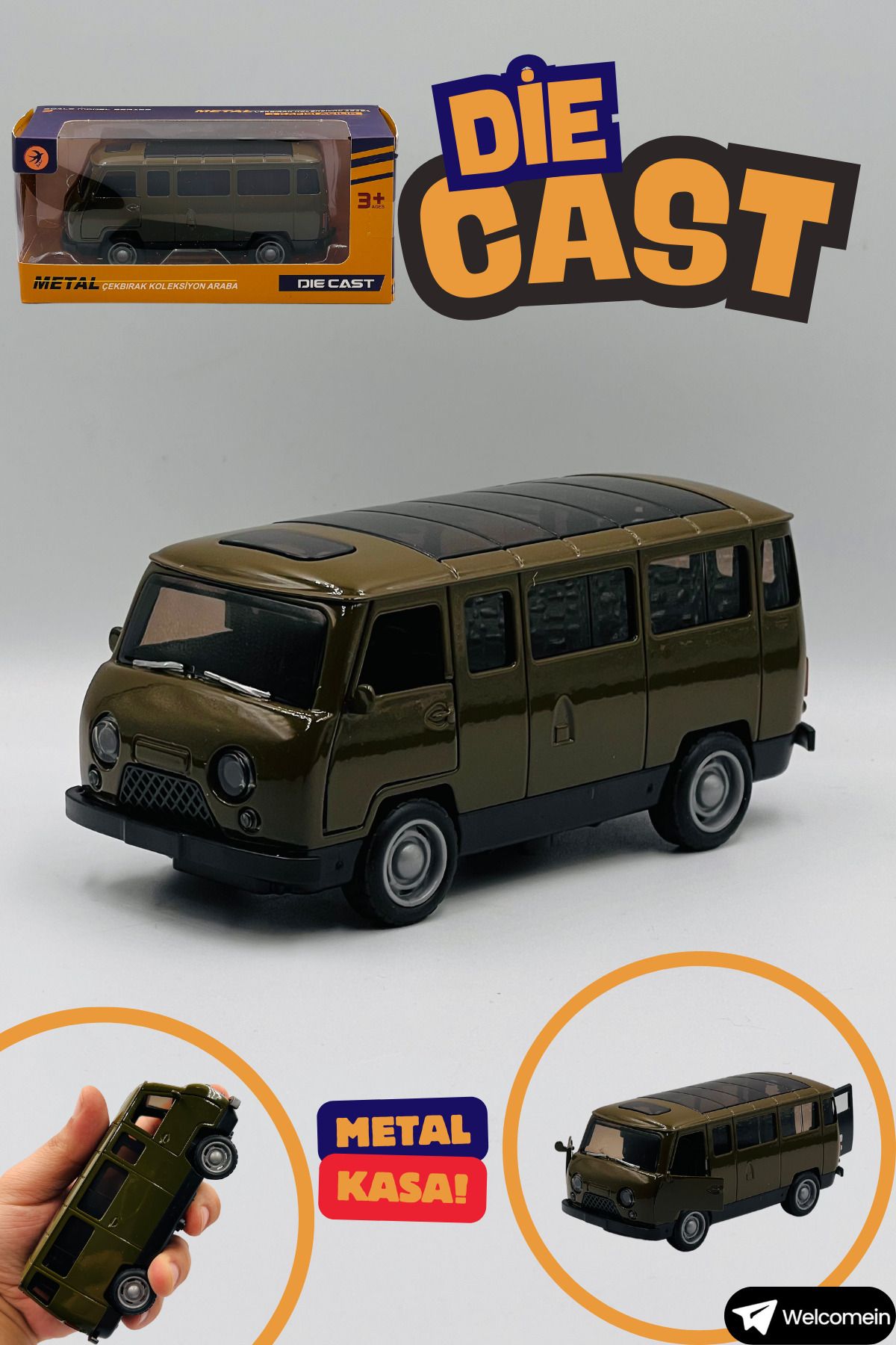 welcomein Oyuncak Yeşil Minivan Çek Bırak Kutulu Metal Die Cast Araba Kapıları Açılan Koleksiyonculara Özel