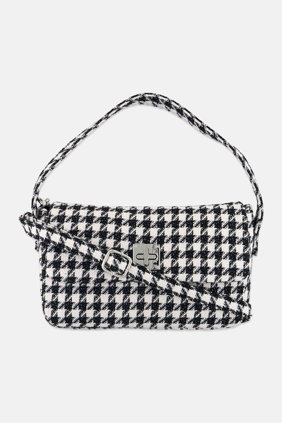 Urban Expressions-Women Houndstooth Pattern Cross Body Bag 26 L x 15 H x 5 W cm, Black 1