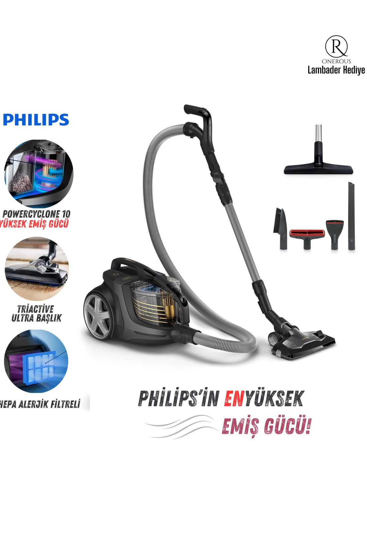 Philips TriActive Ultra Başlık ve PowerCyclone 10 Teknolojisi ile Premium Toz Torbasız Elektrikli Süpürge