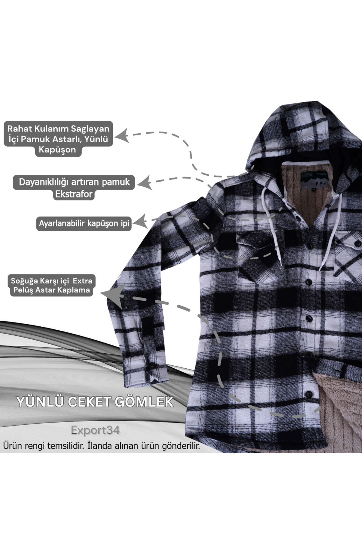 Exve Exclusive-Navy Blue Solid Plain Hooded Wool Fur Inside Winter Lumberjack Jacket Shirt 6