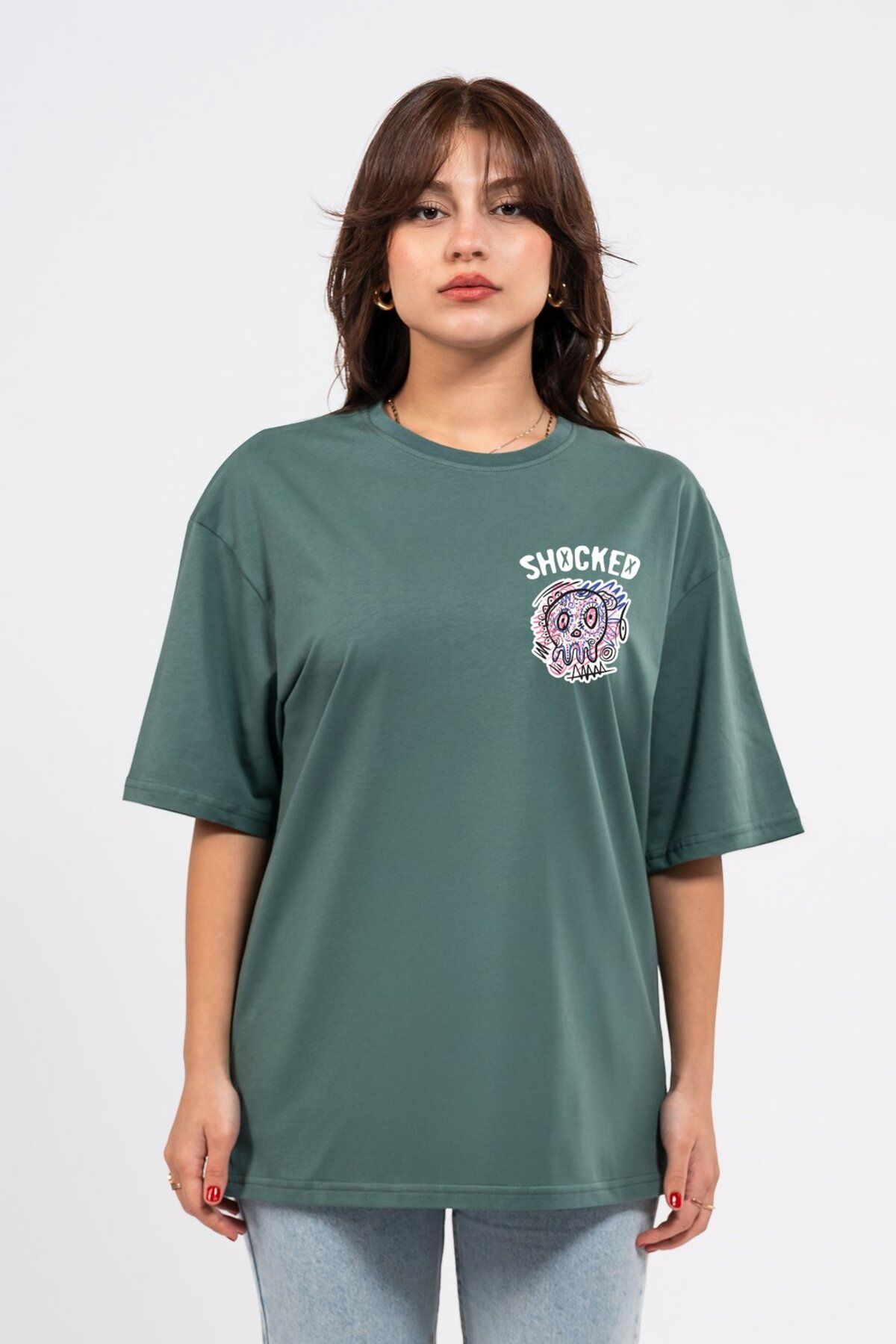 LUMARTA Oversize Göğüste Shocked Baskılı Tshirt