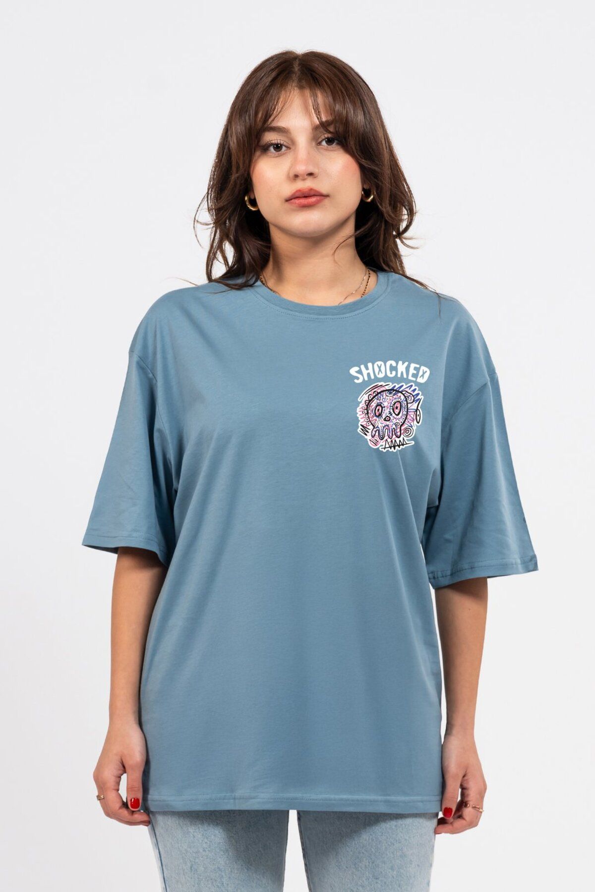 LUMARTA Oversize Göğüste Shocked Baskılı Tshirt