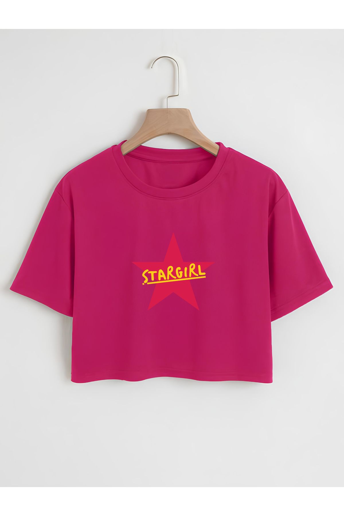 Ginevra Kadın Oversize Bisiklet Yaka Star Girl Baskılı Crop T-shirt