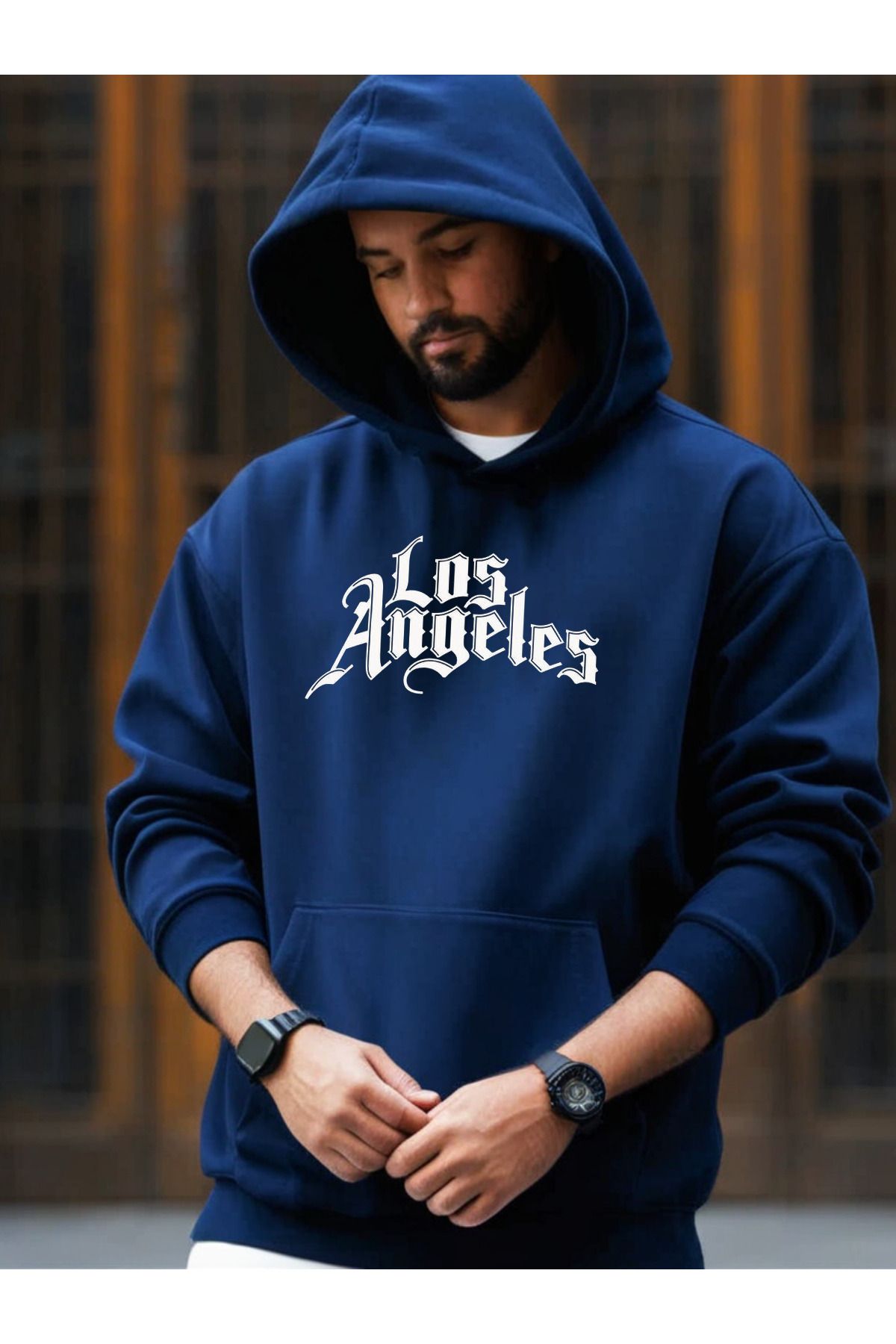 DEEPSENCE Lacivert Oversize Kapüşonlu Sweatshirt LosAngeles tasarım