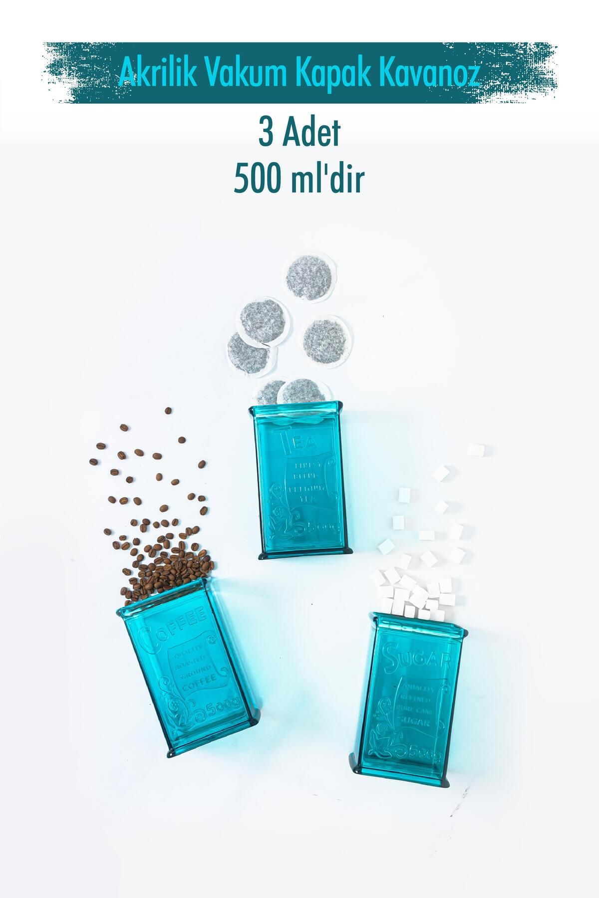 Robinanka Akrilik Aquamarin Şeker Kahve Çay Kavanozu 500 ml (vakum Kapak )