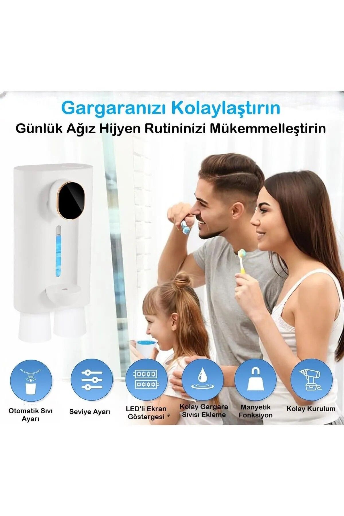 TechTic Gargara Dağıtıcı Ağız Yıkama 540 ml Otomatik 2Manyetik Bardak