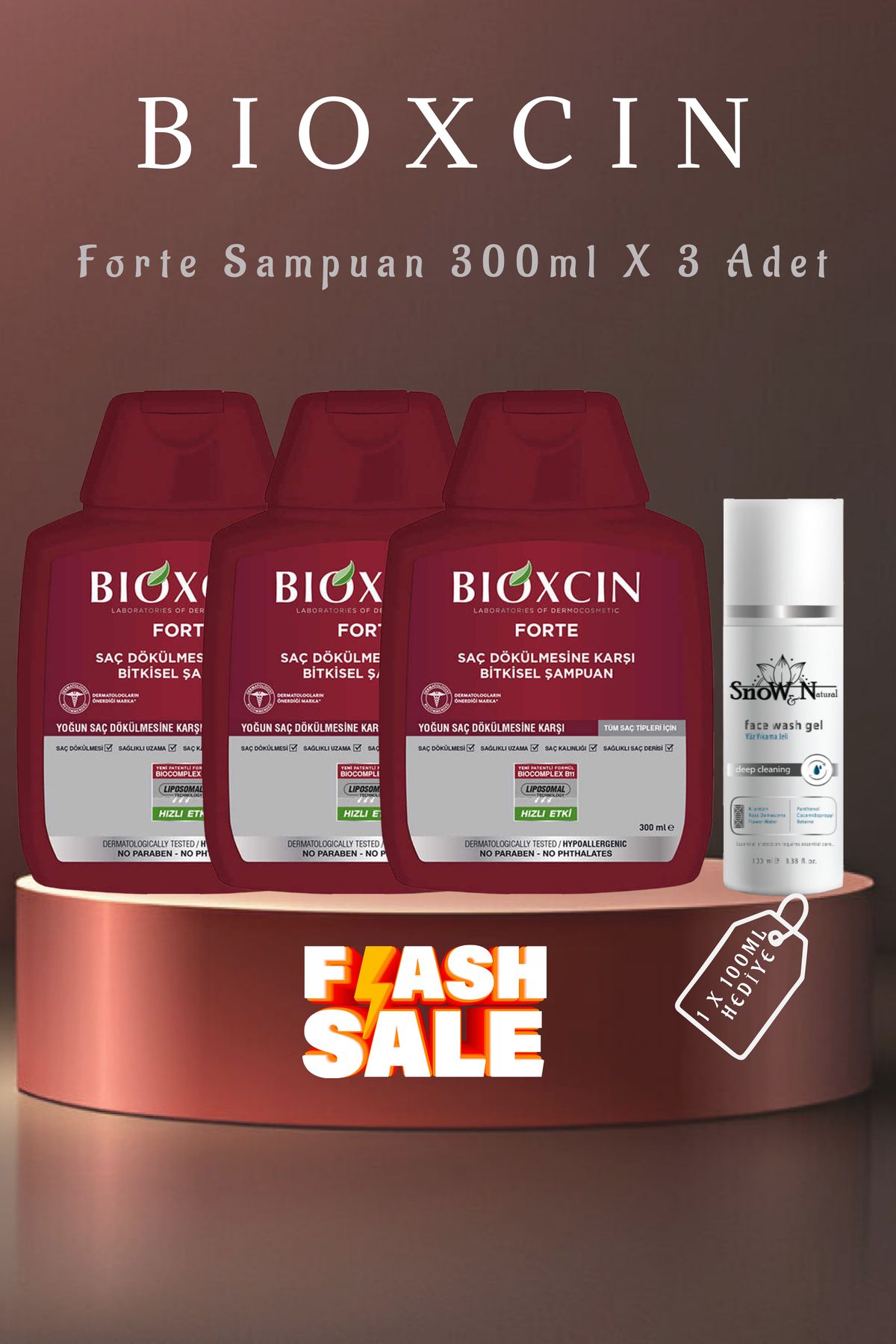 Bioxcin Forte Şampuan 3 Al 2 Öde 300 ML Saç Dökülmesine Karşı Bakım Şampuanı + 100 ml Yüz Temizleme Jeli