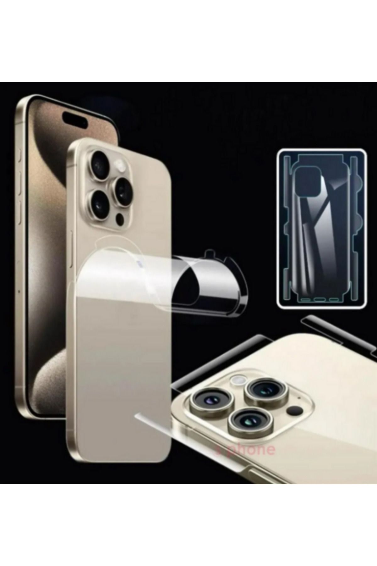 Sphone iPhone 15 Pro Max Arka Cam Çerçeve Kenar Koruyucu Çizilmeye Karşıt 360 Film Şeffaf Parlak Hidrojell