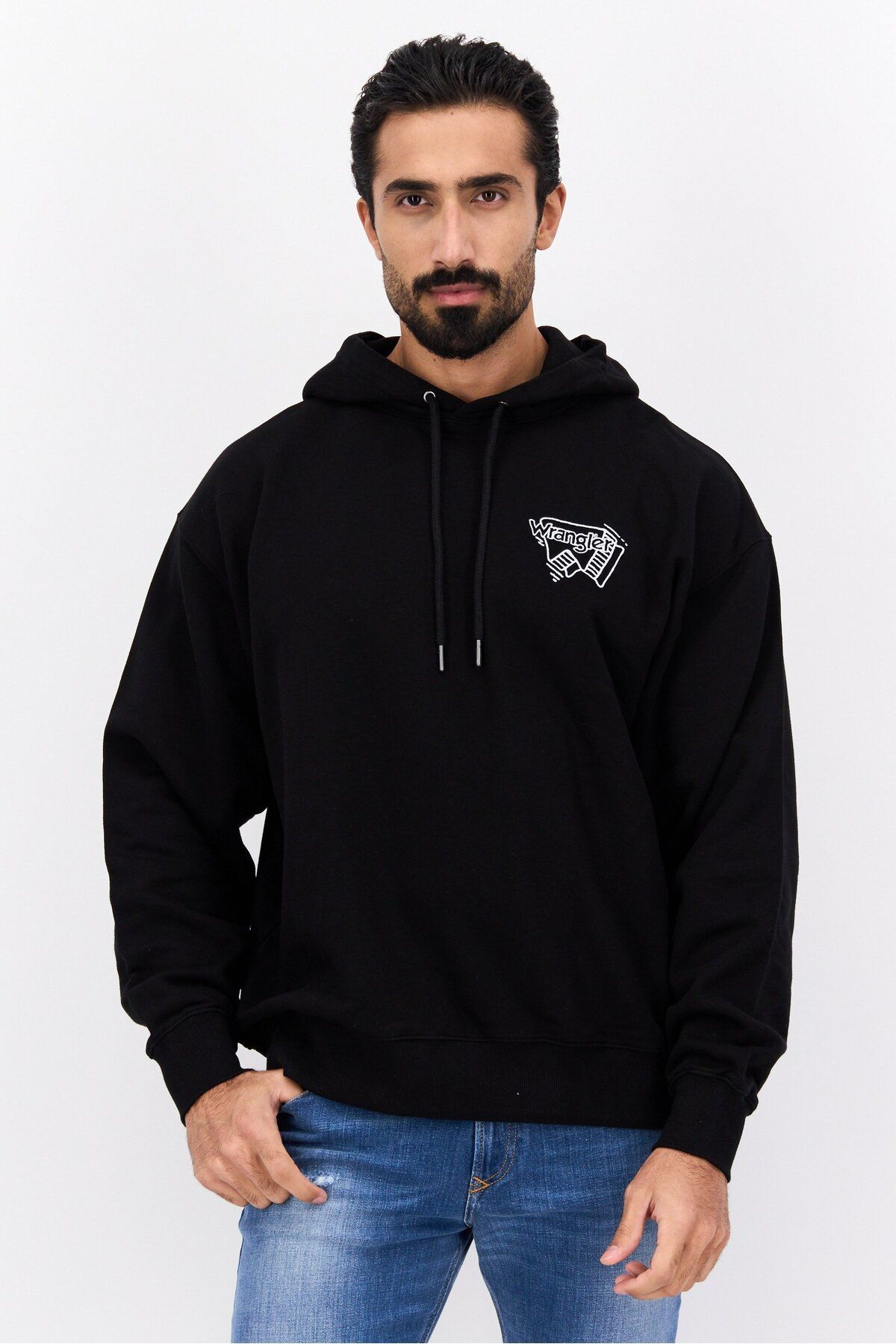 WRANGLER-Men Hooded Long Sleeve Graphic Sweatshirt, Black 1