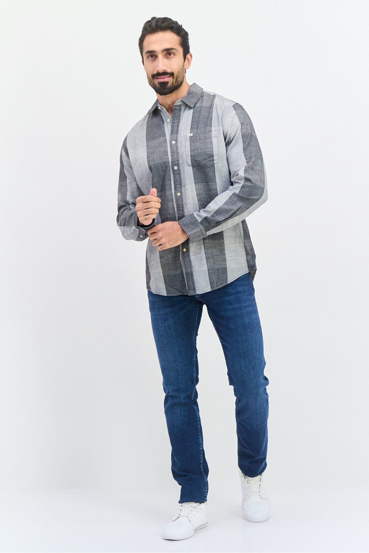 Pepe Jeans-قميص رجالي كاجوال سادة بأكمام طويلة وقصّة عادية، رمادي 4