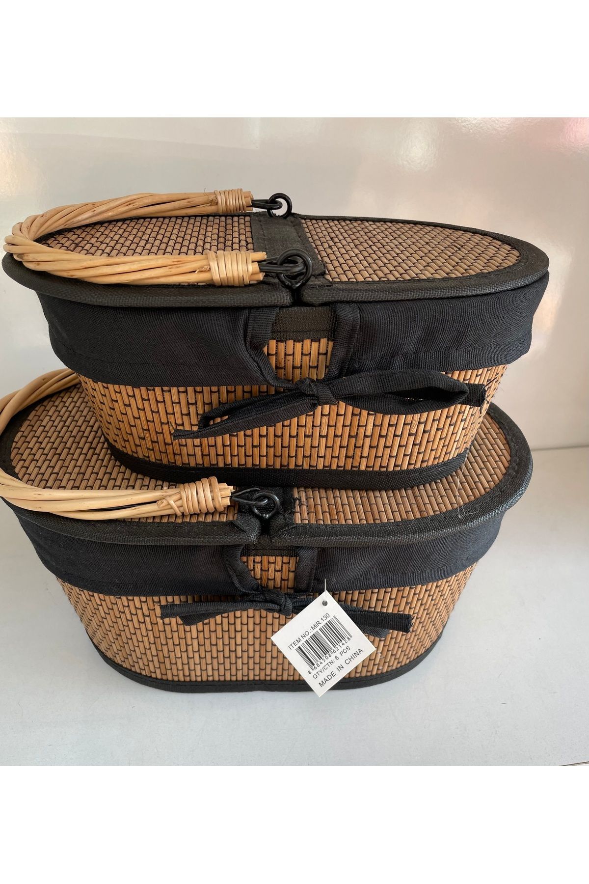Kayra Stone-Wicker Basket, Set of 2, Organizer, Organizer, Kitchen Basket, Large 33*23cm Small 28-18cm 3