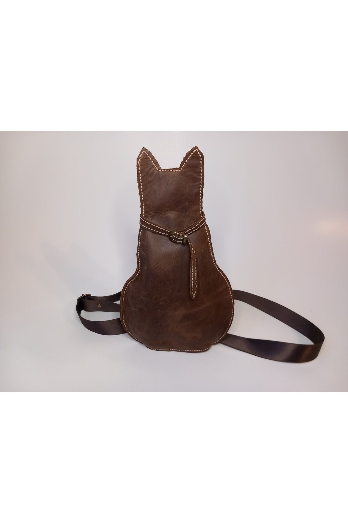 SOFT A Leather Kedi Şekilli Kahverengi Hakiki Deri Çanta