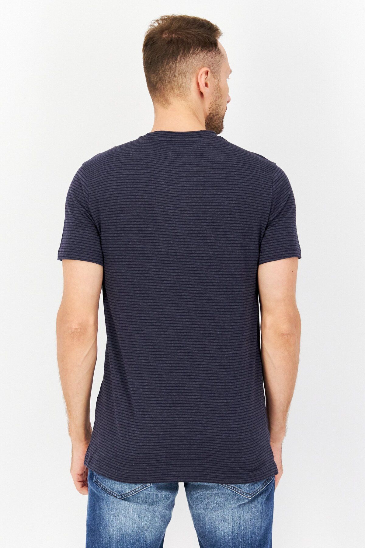 Kenneth Cole-Men Crew Neck Short Sleeve Stripe T Shirt, Navy 2