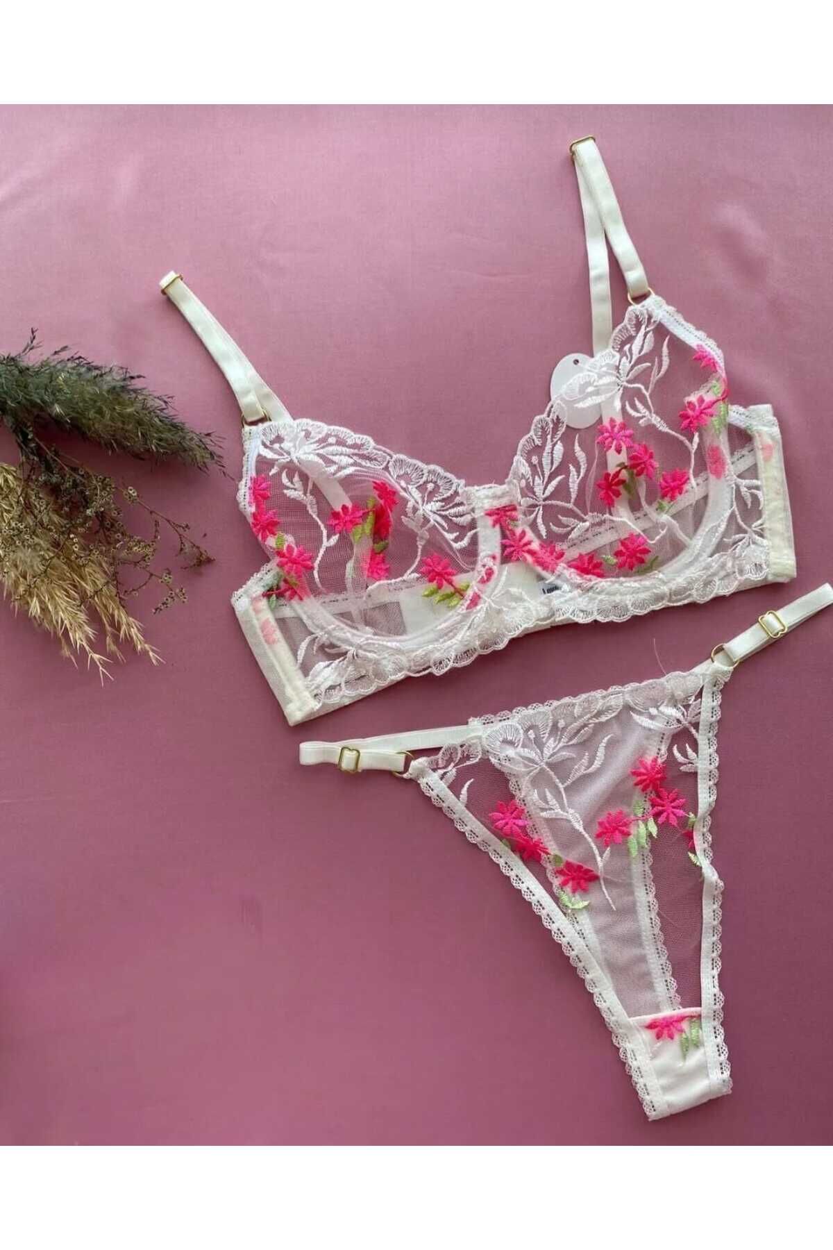 Asel Beyaz Çiçekli Bralet Set