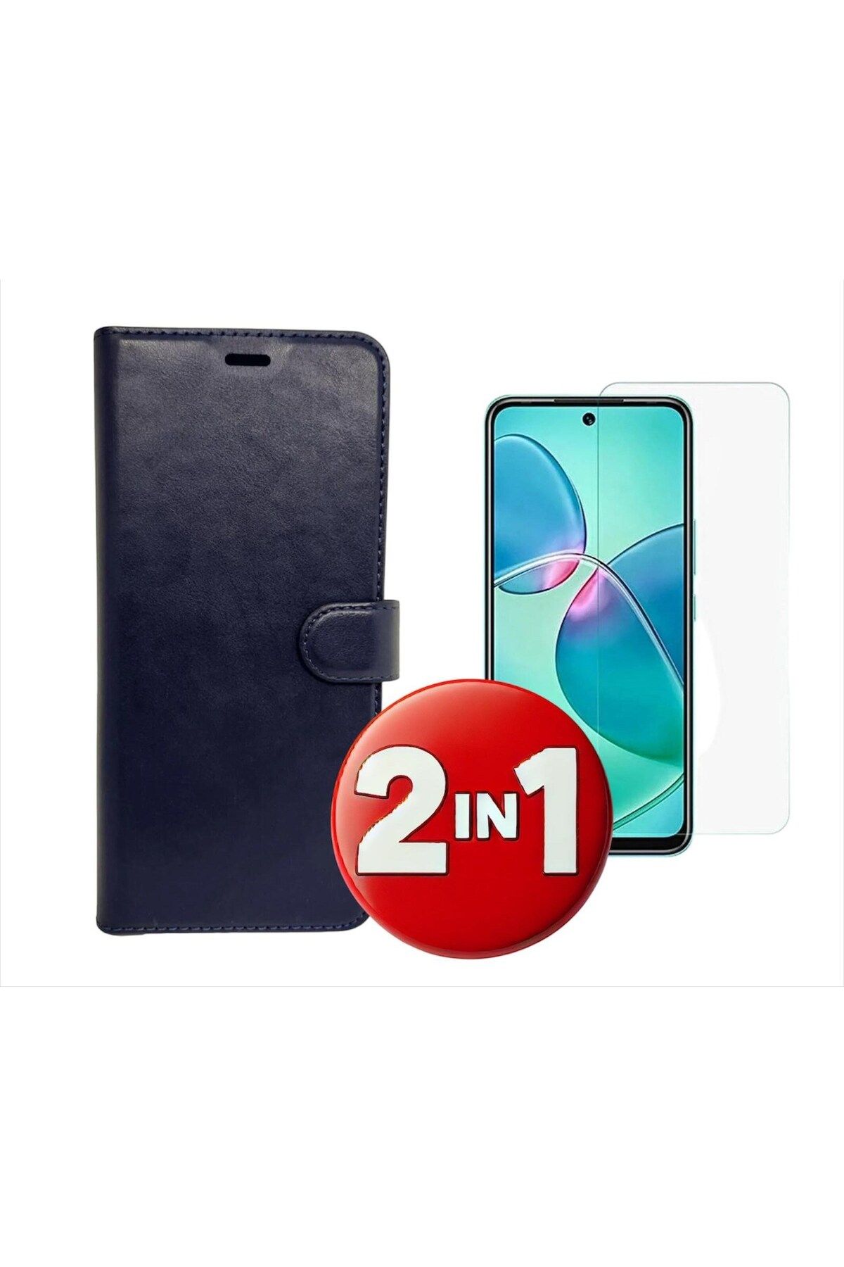 BLUETECH Xiaomi Redmi 12 Elite Kapaklı Ekran Koruyucu Hediyeli Cüzdanlı Kart Bölmeli Kılıf