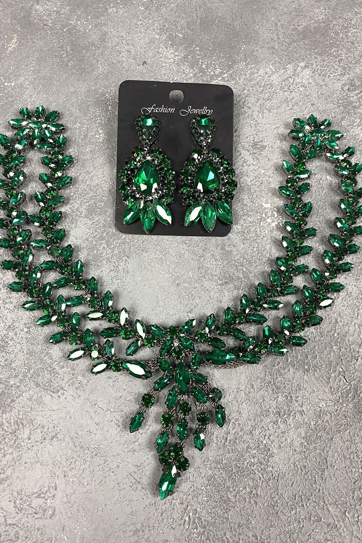 Hayalperest boncuk Accesoriu De Păr Henna Pentru Mireasă Green Sultan Și Cercei Cu Pietre Femeie - Single Dimension