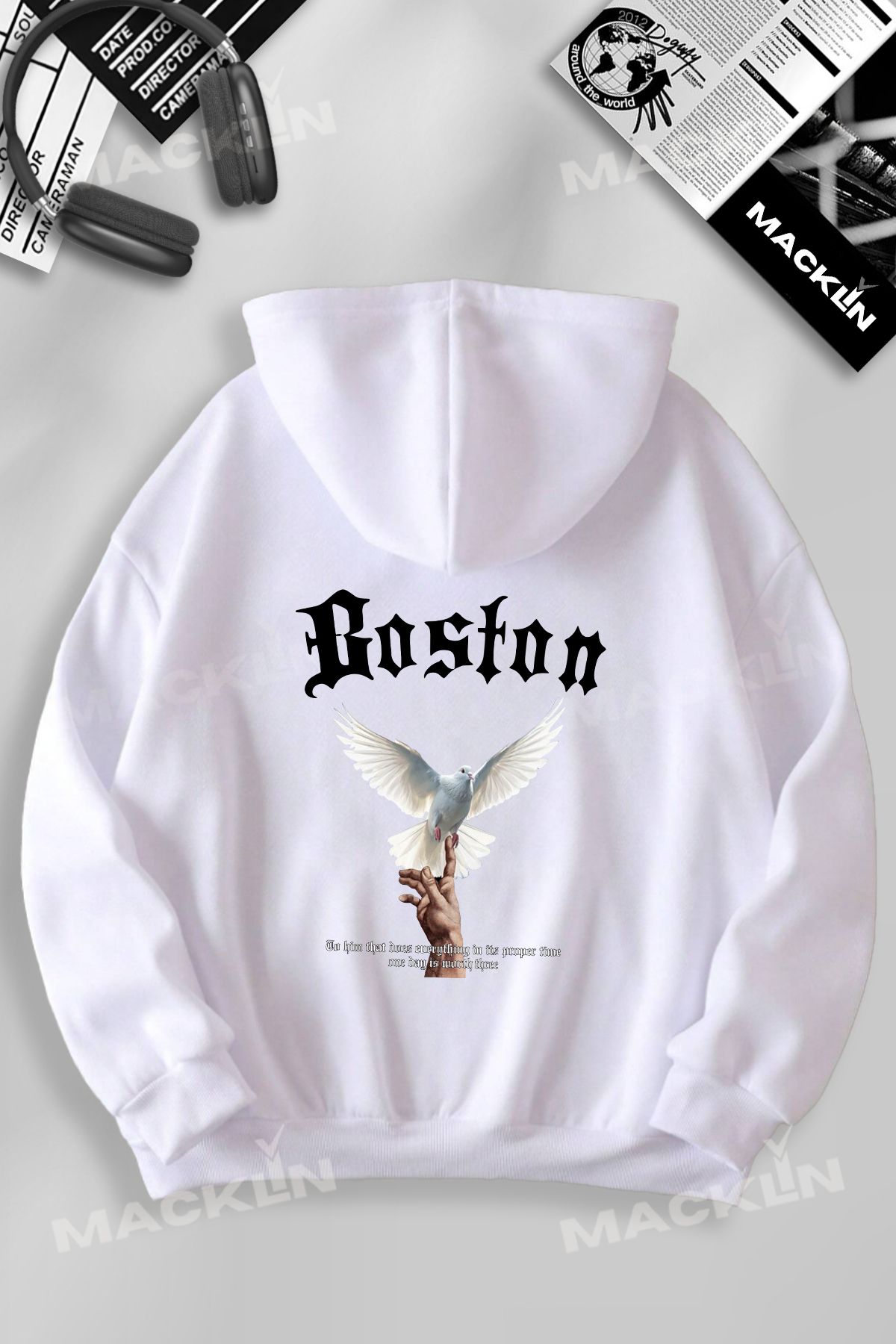 darkopia Unisex Kadın Erkek Boston Baskılı Kapüşonlu Basic Sweatshirt