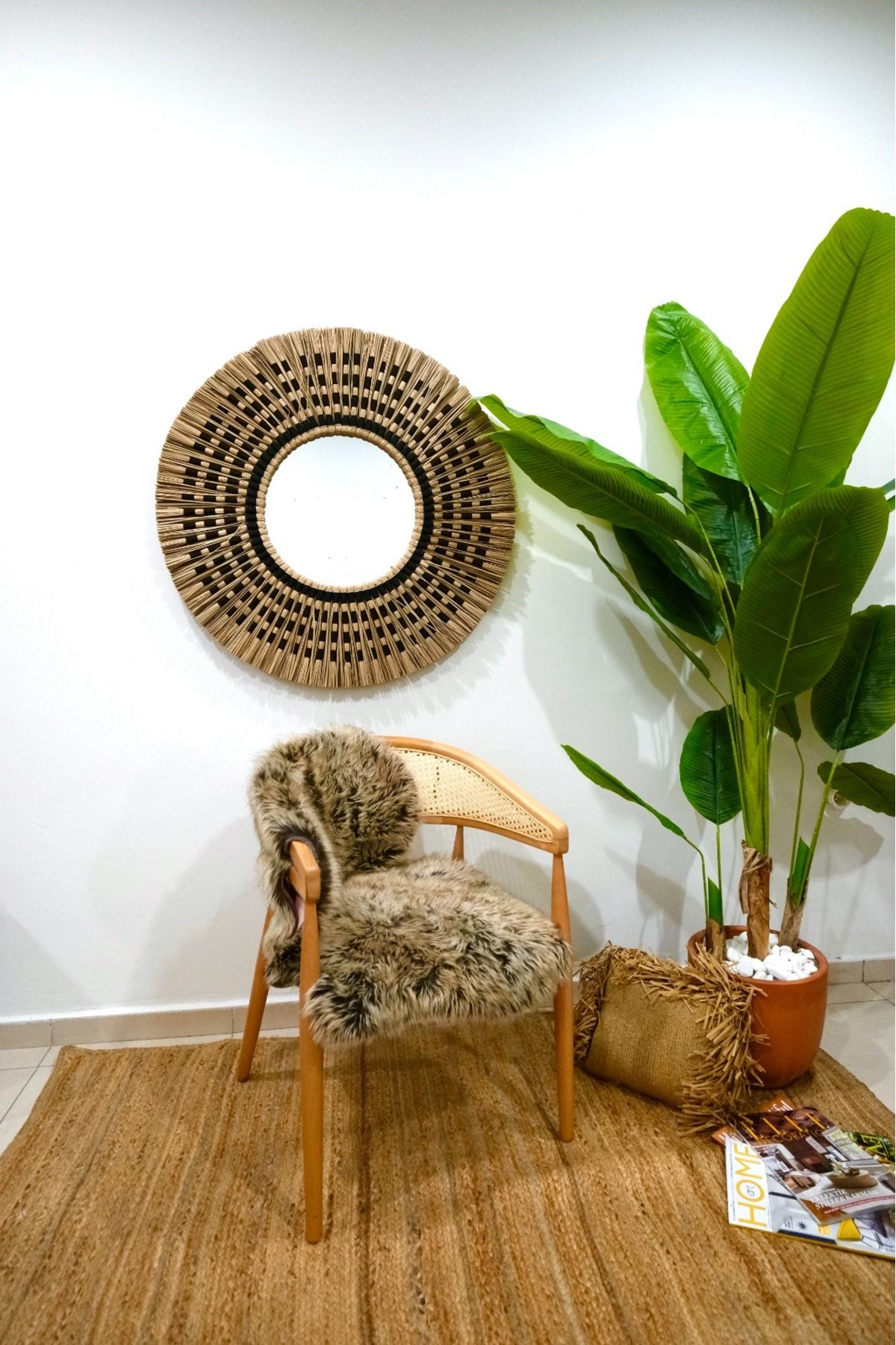 BOHEME LAMP DOĞAL BAMBU RATTAN DUVAR SÜSÜ 90 CM