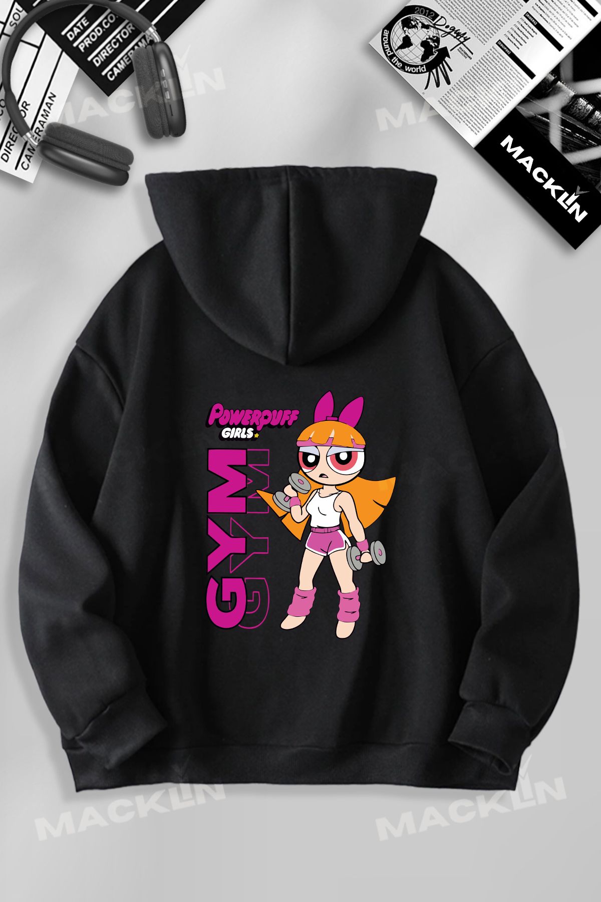 macklin PowerPuff Girls GYM Baskılı Özel Tasarım Baskılı Kapşonlu Sweatshirt