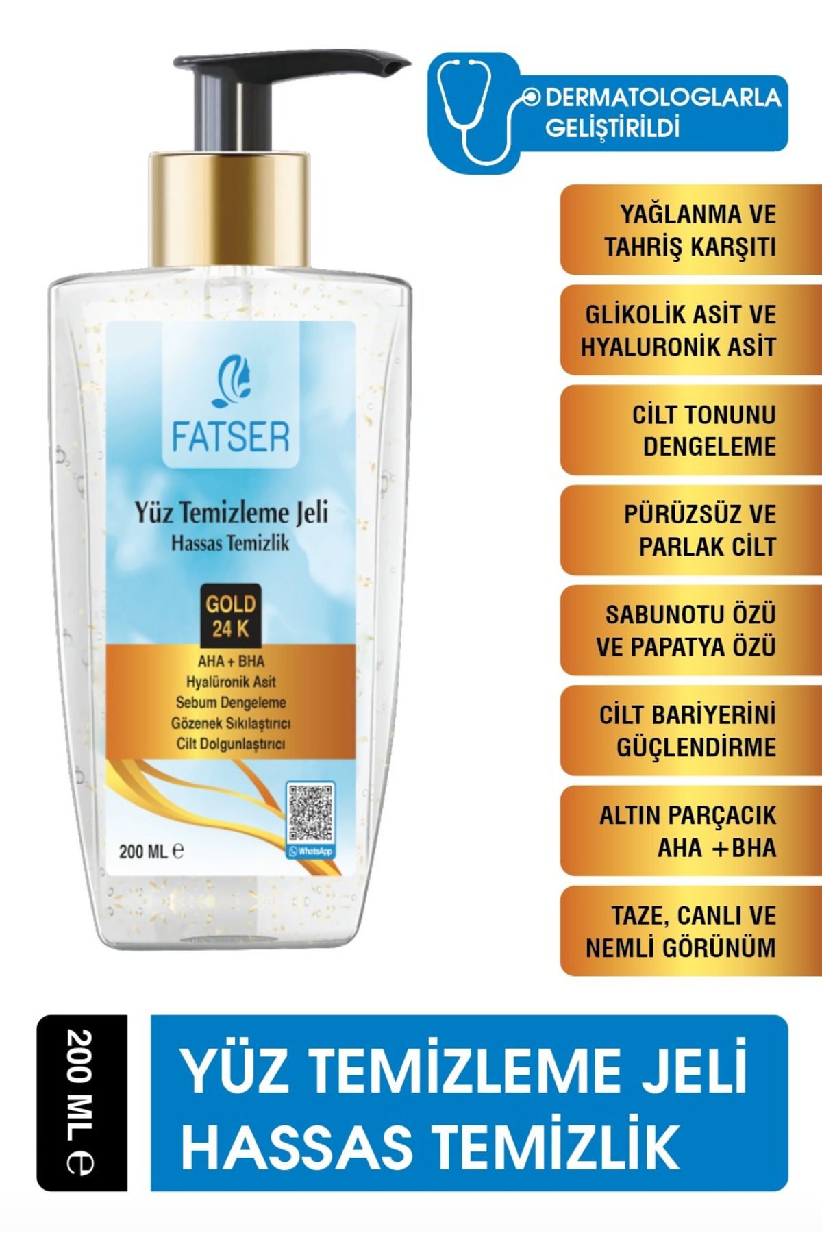 Fatser 24k Altın Parçacıklı Arındırıcı Nemlendirici Gözenek Sıkılaştırıcı Yüz Temizleme Jeli 200 Ml