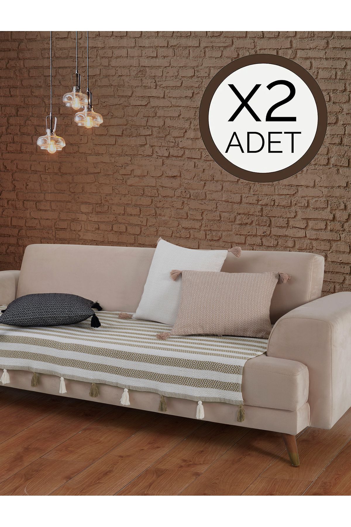 Lux Touch Liva Ponponlu Hardal 2 Adet Koltuk Örtüsü 115x200 Cm Kanepe Divan Çekyat Berjer Örtüsü Püsküllü