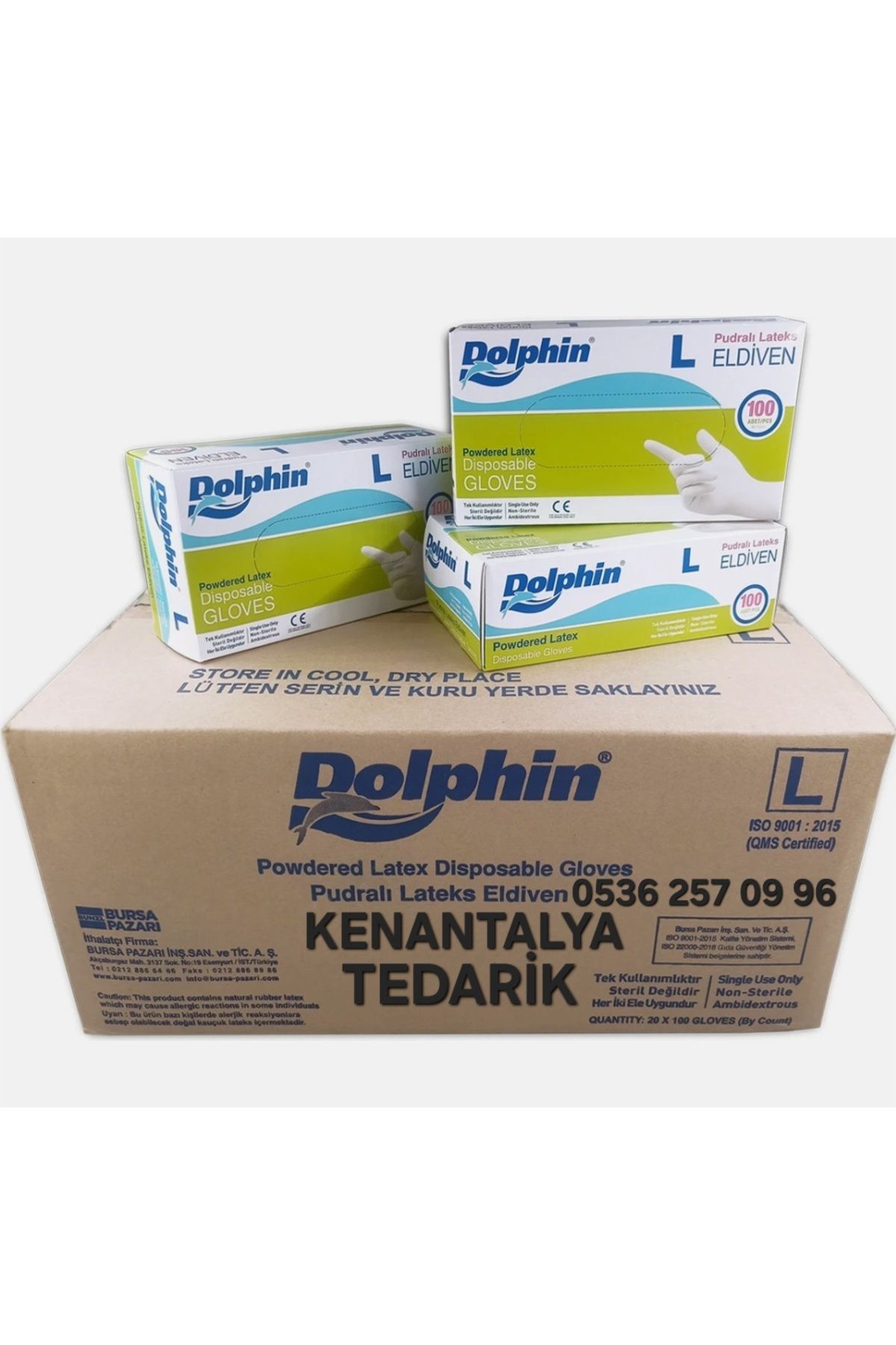 Dolphin Lateks pudralı eldiven (L) 20 paket