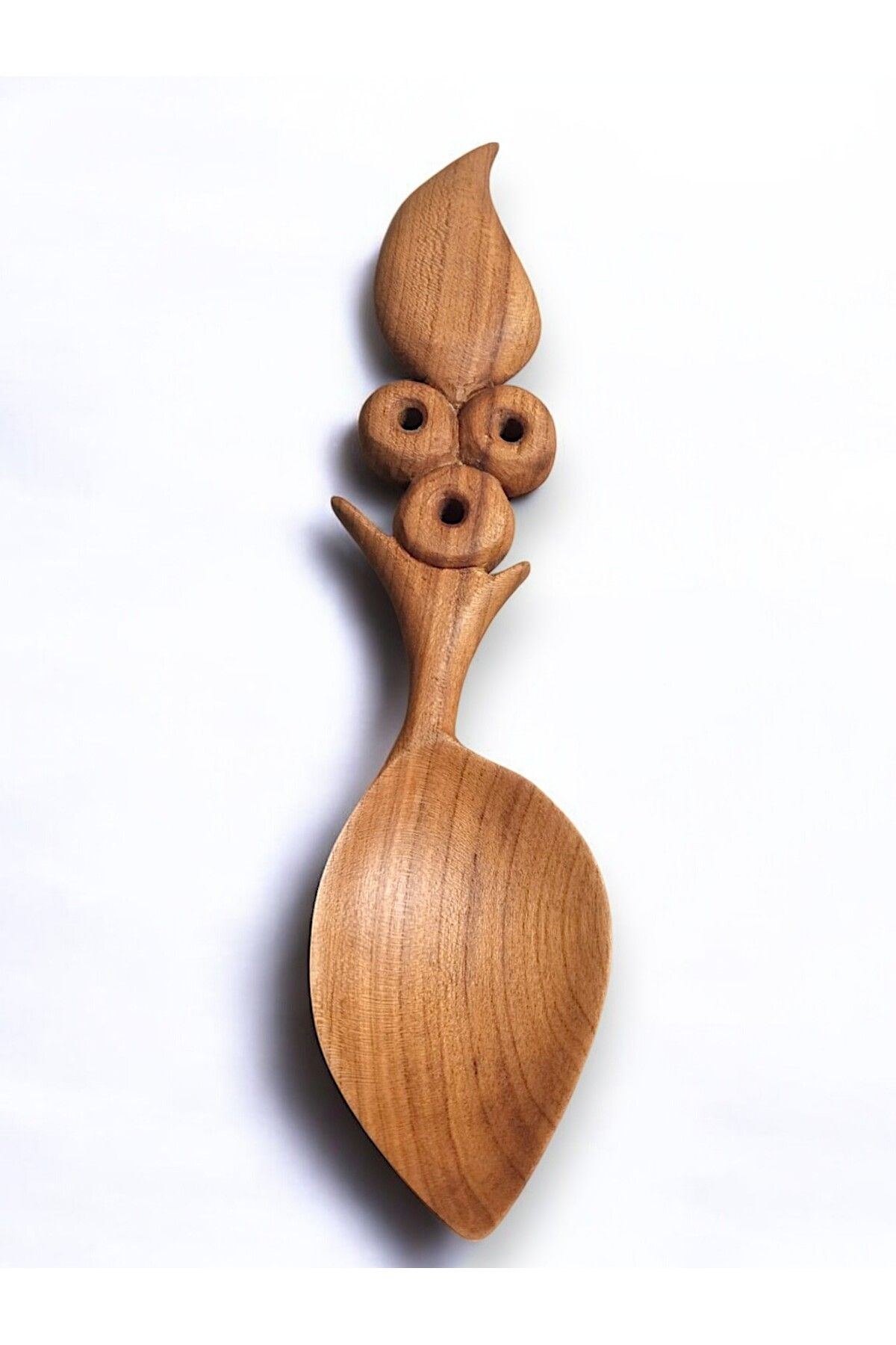 WOOD CARVING HUB El Yapımı Kayısı Ağacından 21 cm Dekoratif Ahşap Kaşık Sunum Kaşığı -  Büyük Boy