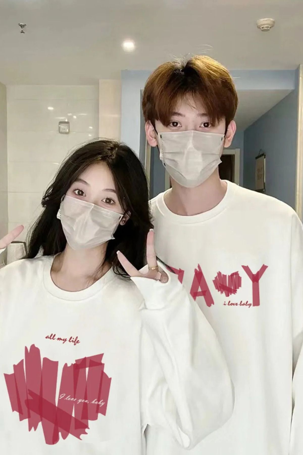 FECCY Pamuklu 2 Li Harajuku Style Çift Sevgili Kombinleri Couple Clothing Yeni Sezon 2 Adet