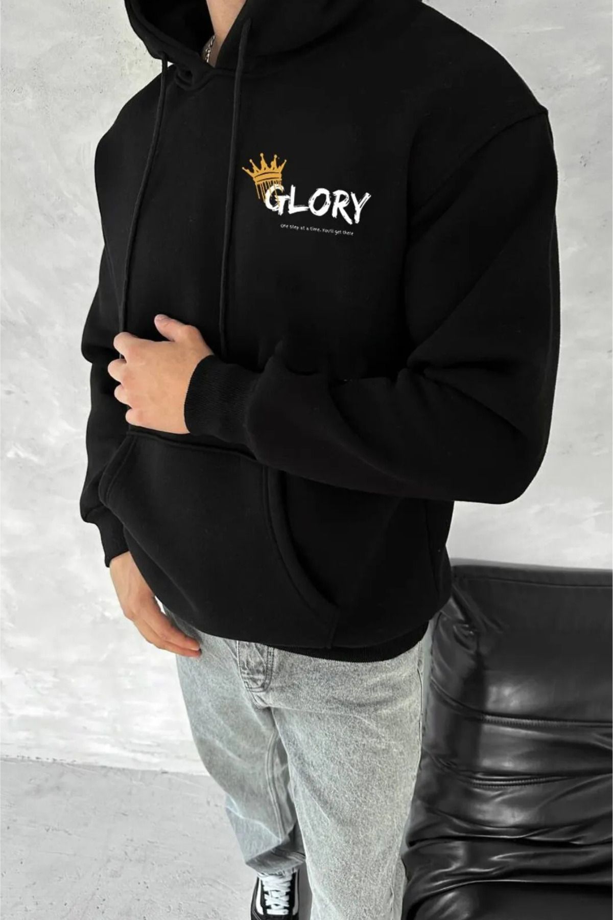 FECCY Pamuklu 2 İplik Şardonlu GLORY Baskılı Unisex Kapüşonlu Hoodie Sweatshirt