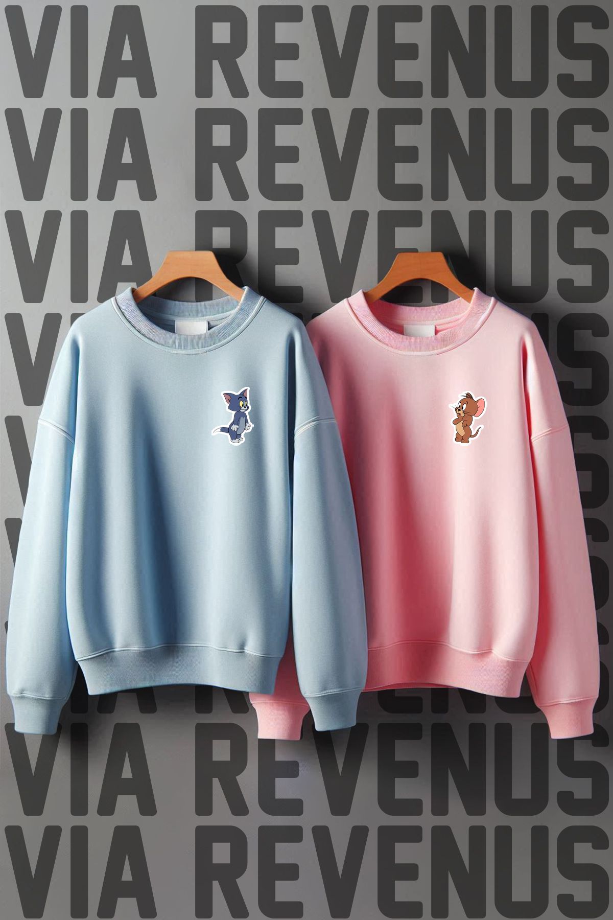 Vordevia Tom ve Jerry  Baskılı Sıfır Yaka Sevgili Kombini Sweatshirt