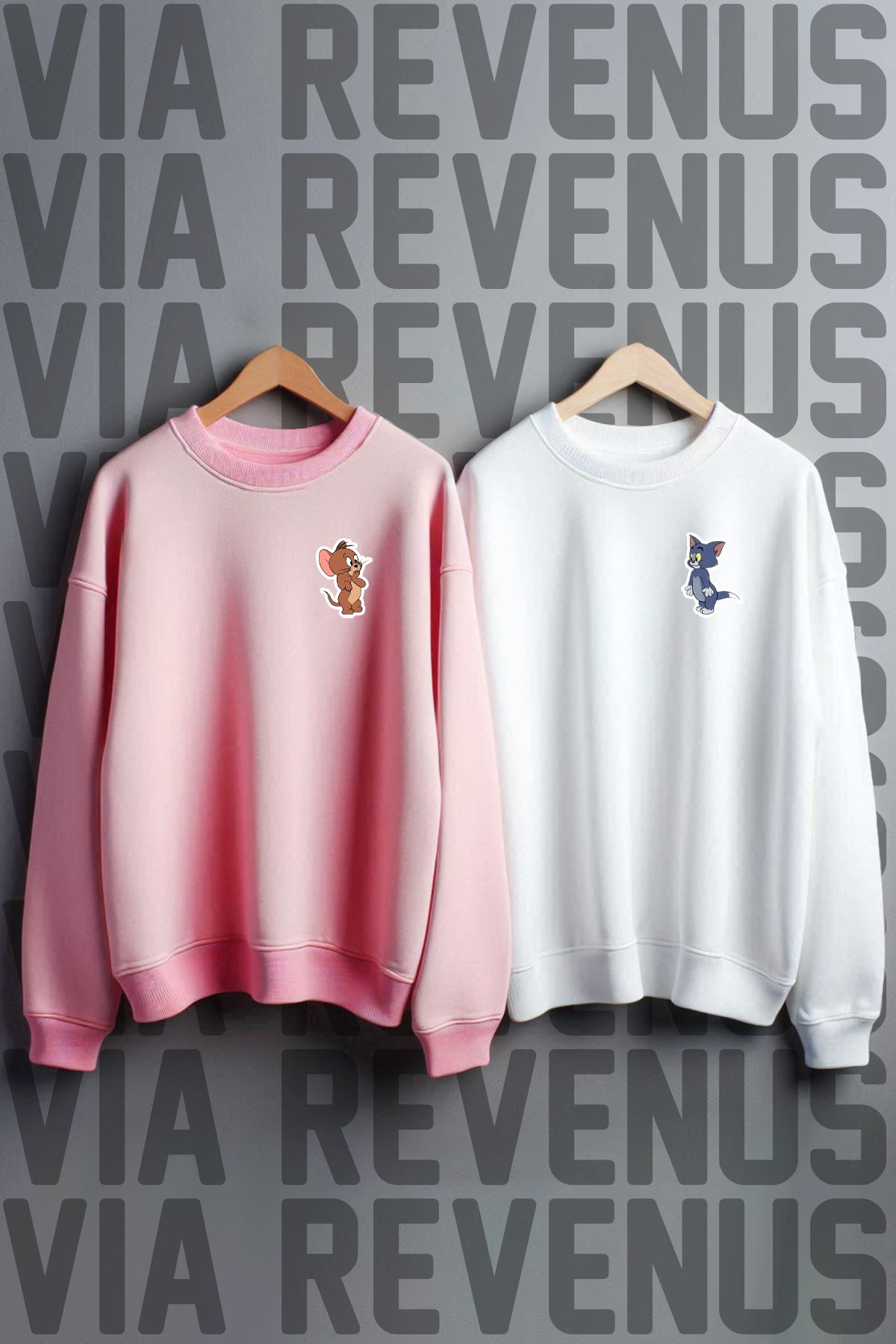 Vordevia Tom ve Jerry  Baskılı Sıfır Yaka Sevgili Kombini Sweatshirt