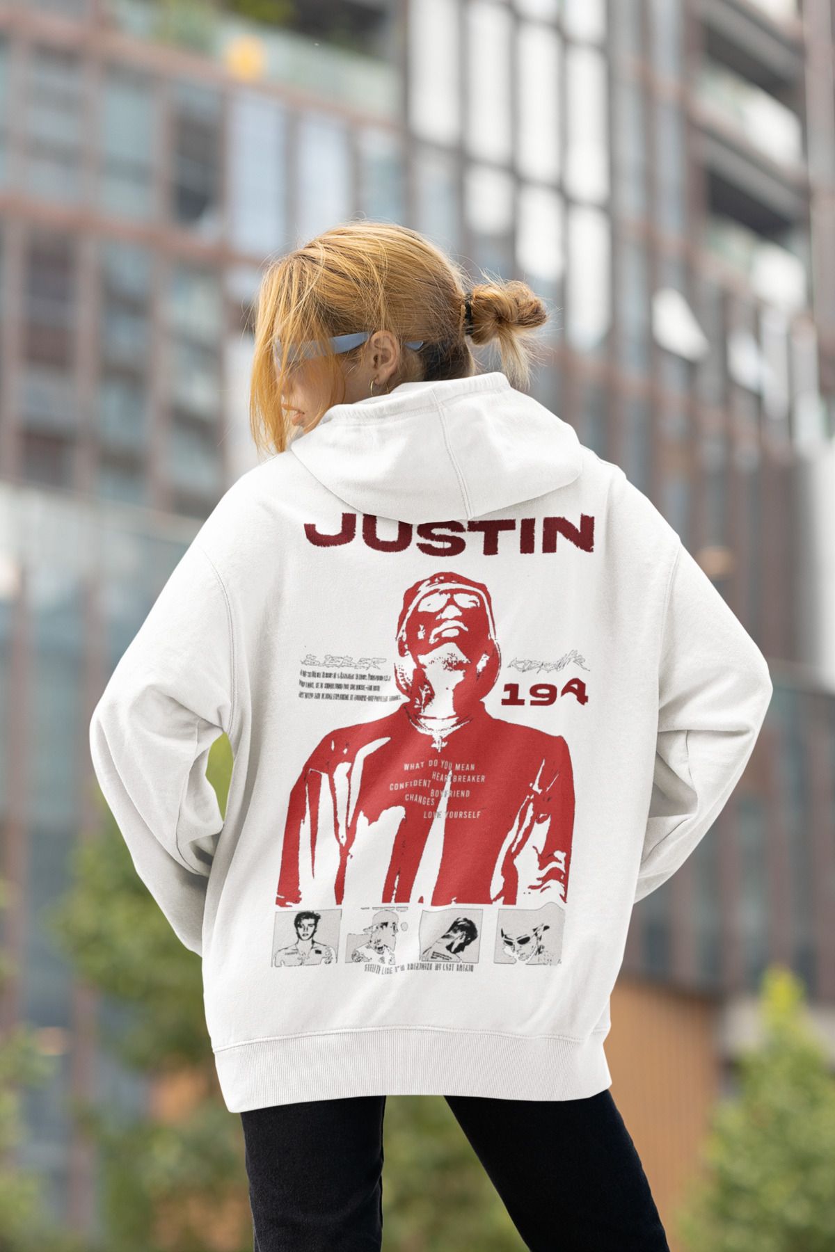 SEVBANO Justin Bieber 194 Baskılı Unisex Oversize Tasarım Şarkıcı Hoodie