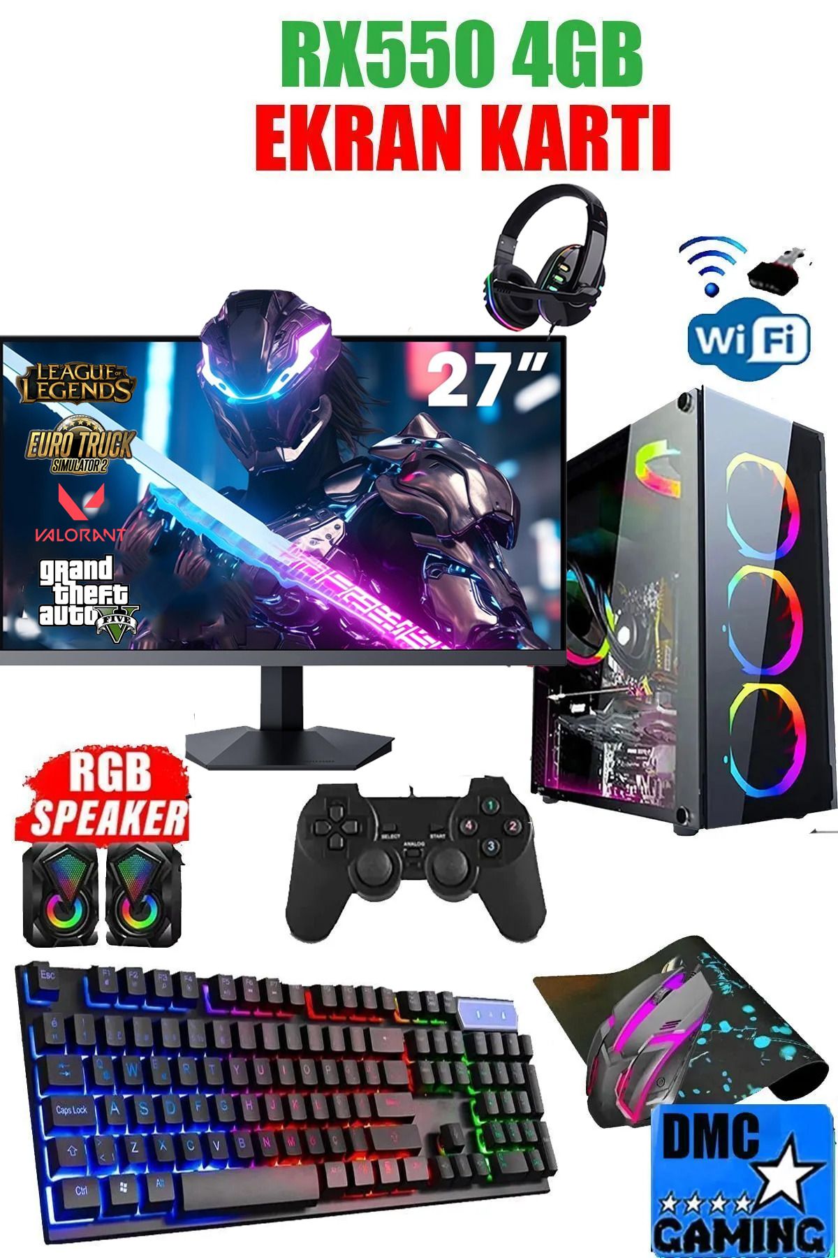 Dmc N187x (PUBG,GTA 5) Ryzen 5 3600,32gb,500gb Hdd,256gb Ssd,rx550,27"100hz Masaüstü Oyuncu Bilgisayarı