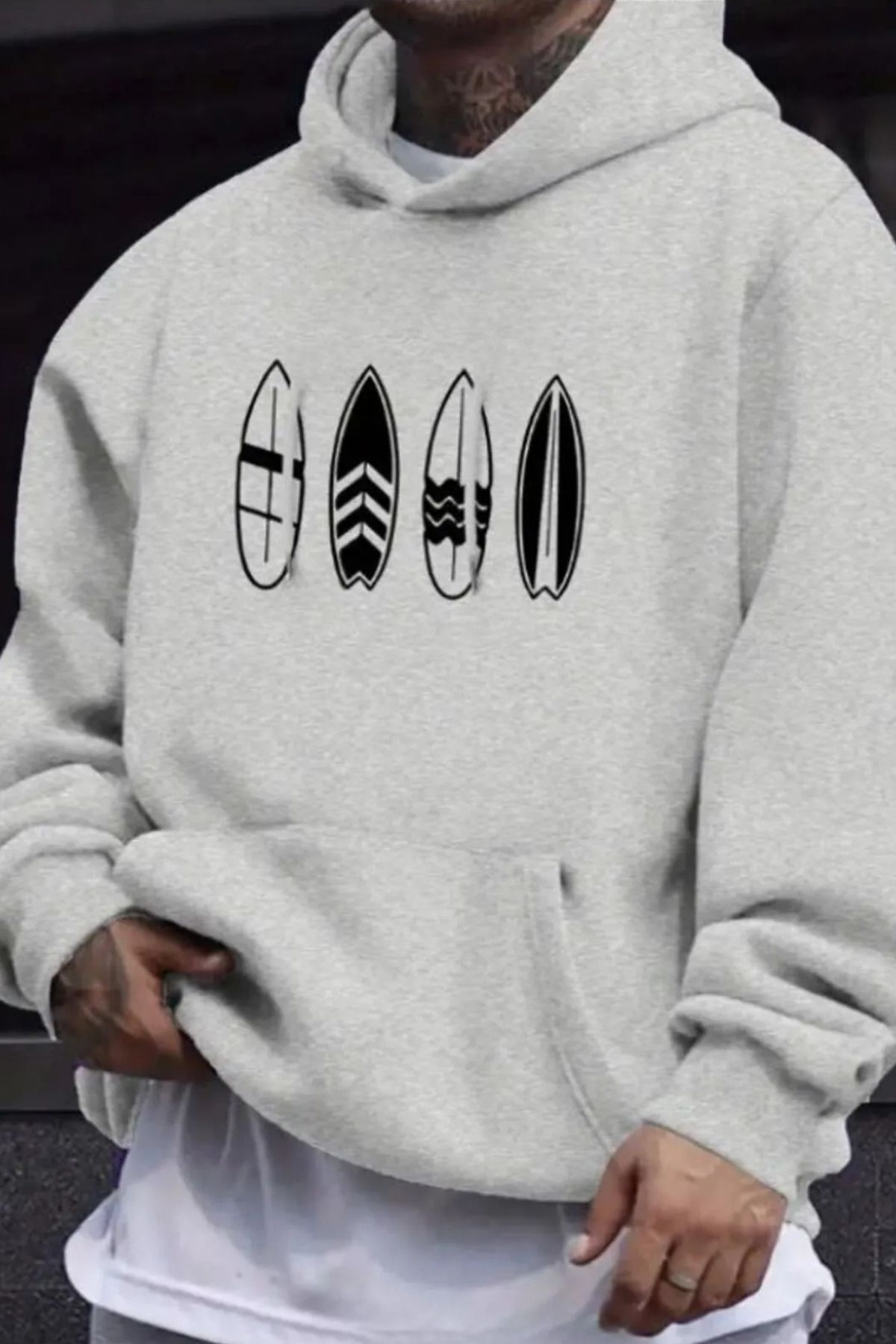 FECCY Pamuklu Baskılı Oversize Kapüşonlu Sweatshirt