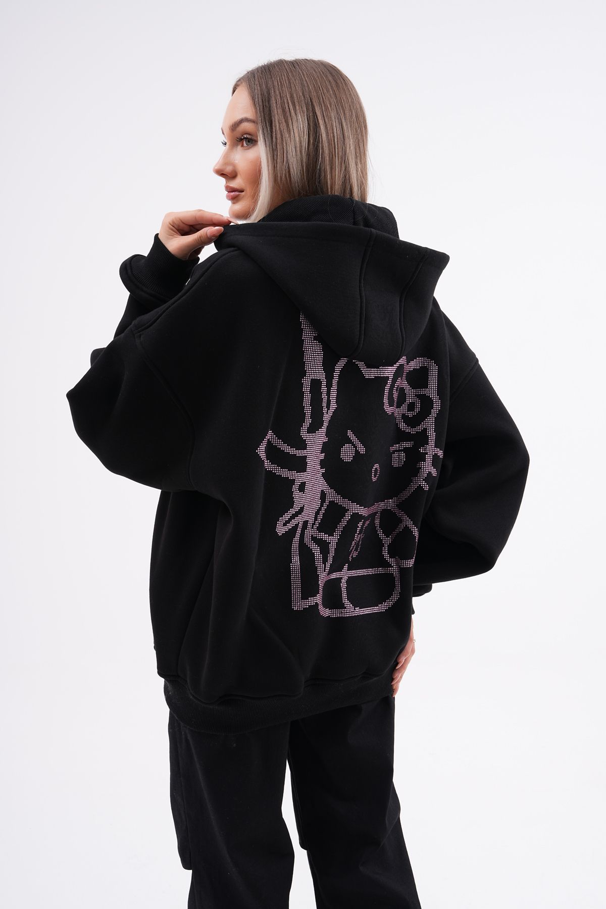 HOODFAME Kitty Rhinestone Taşlı Sweatshirt Hoodie