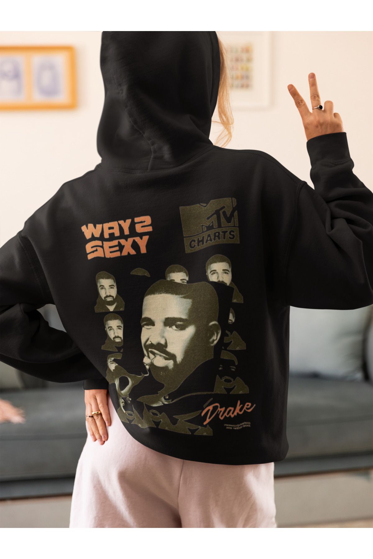 SEVBANO Drake Way 2 Sexy Baskılı Unisex Oversize Tasarım Rapper Şarkıcı Hoodie