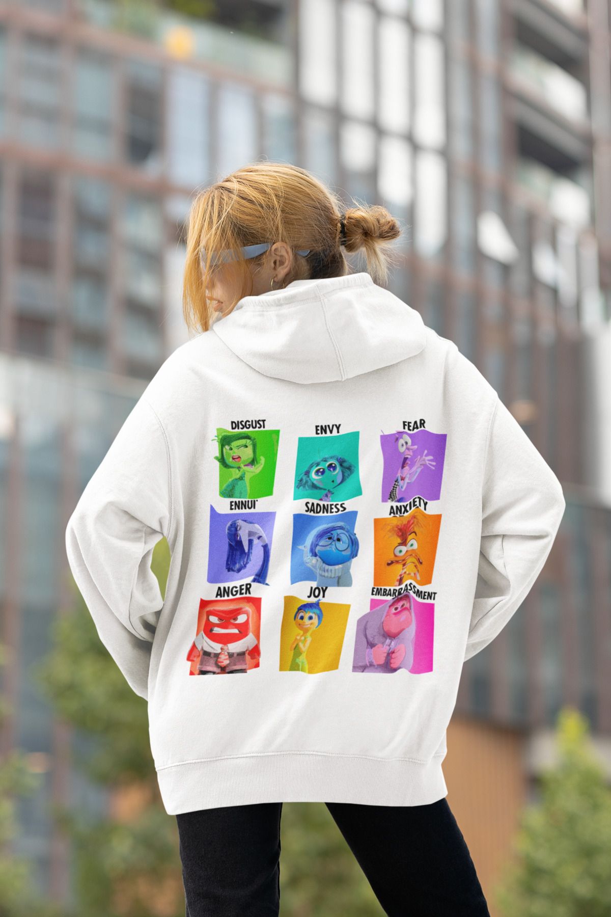 SEVBANO Insiide Out Baskılı Unisex Oversize Ters Yüz Çizgi Film Hoodie