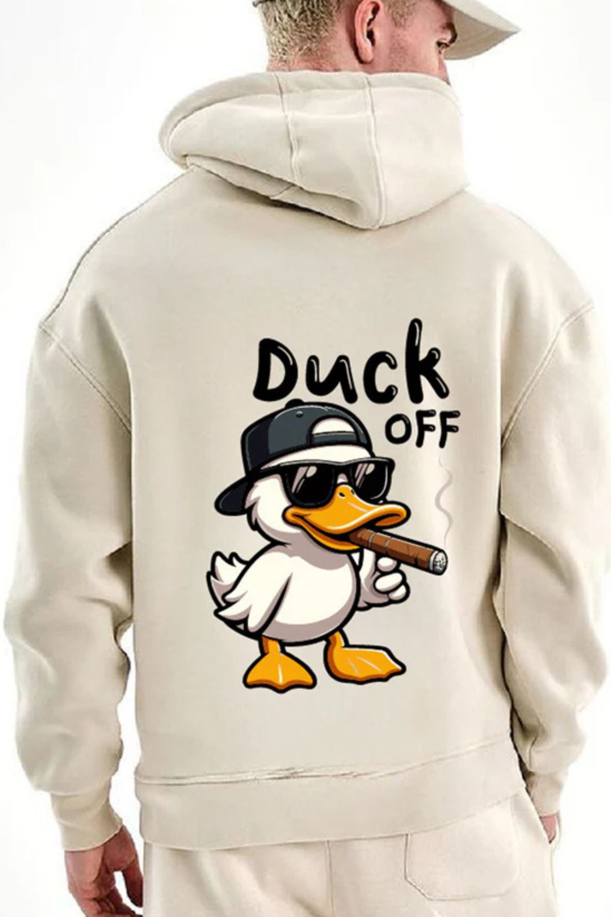 FECCY Pamuklu DUCK OFF Baskılı Kapüşonlu Sweatshirt Hoodie