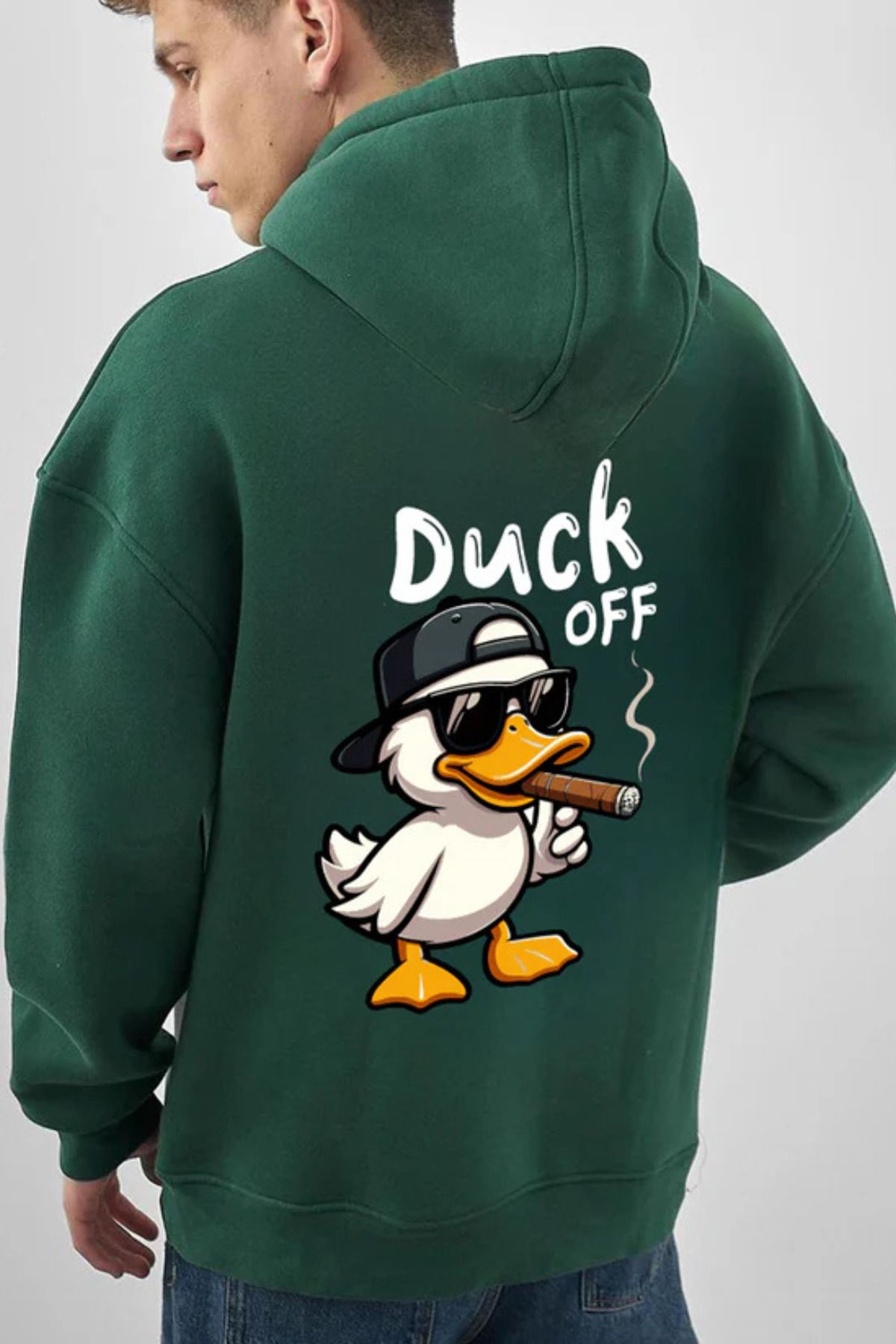 FECCY Pamuklu DUCK OFF Baskılı Kapüşonlu Sweatshirt Hoodie