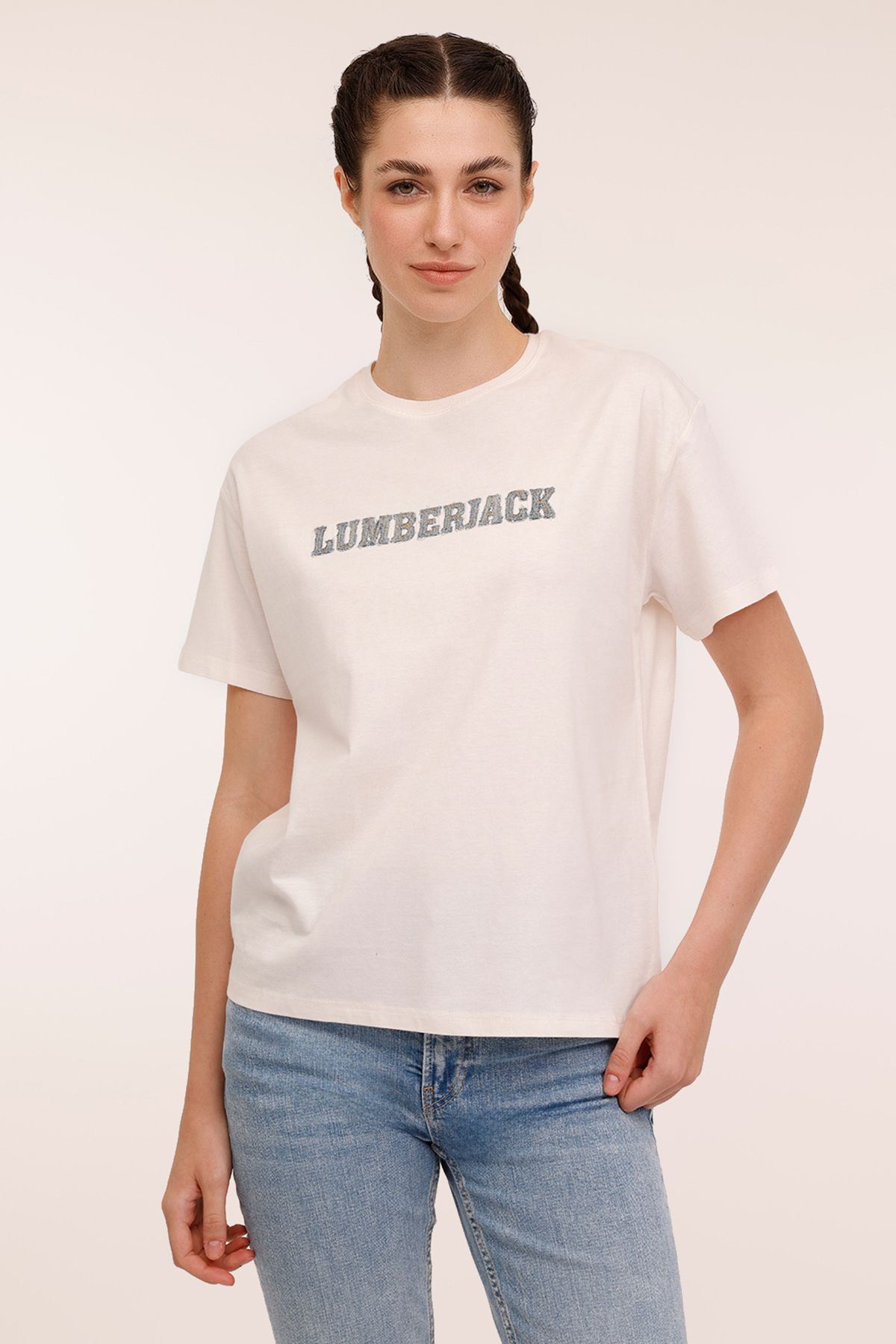 lumberjack WL SANDY 11MD1084 4FX Ekru Kadın Kısa Kol T-Shirt