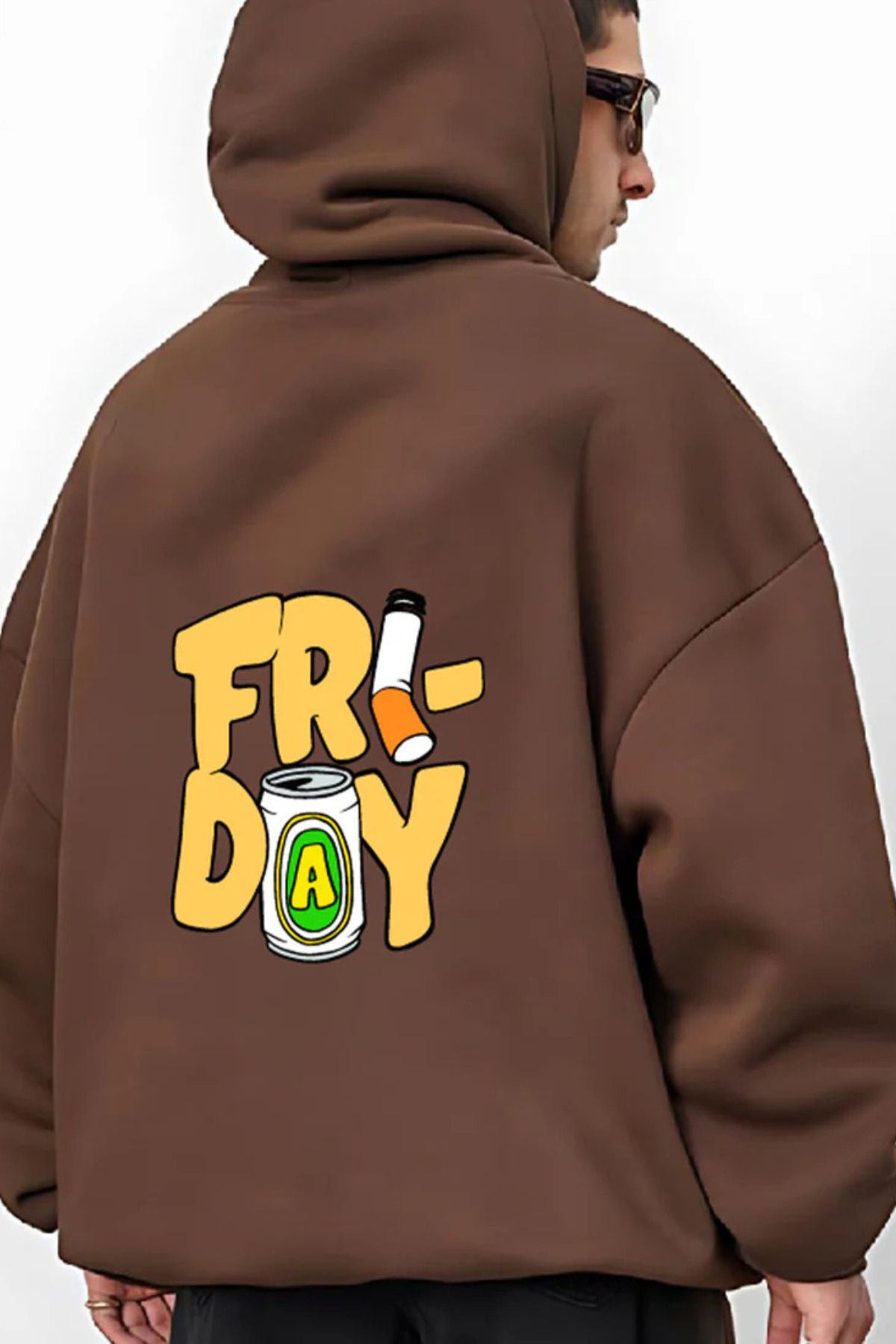 FECCY Pamuklu Friday Baskılı Kapüşonlu Sweatshirt Hoodie