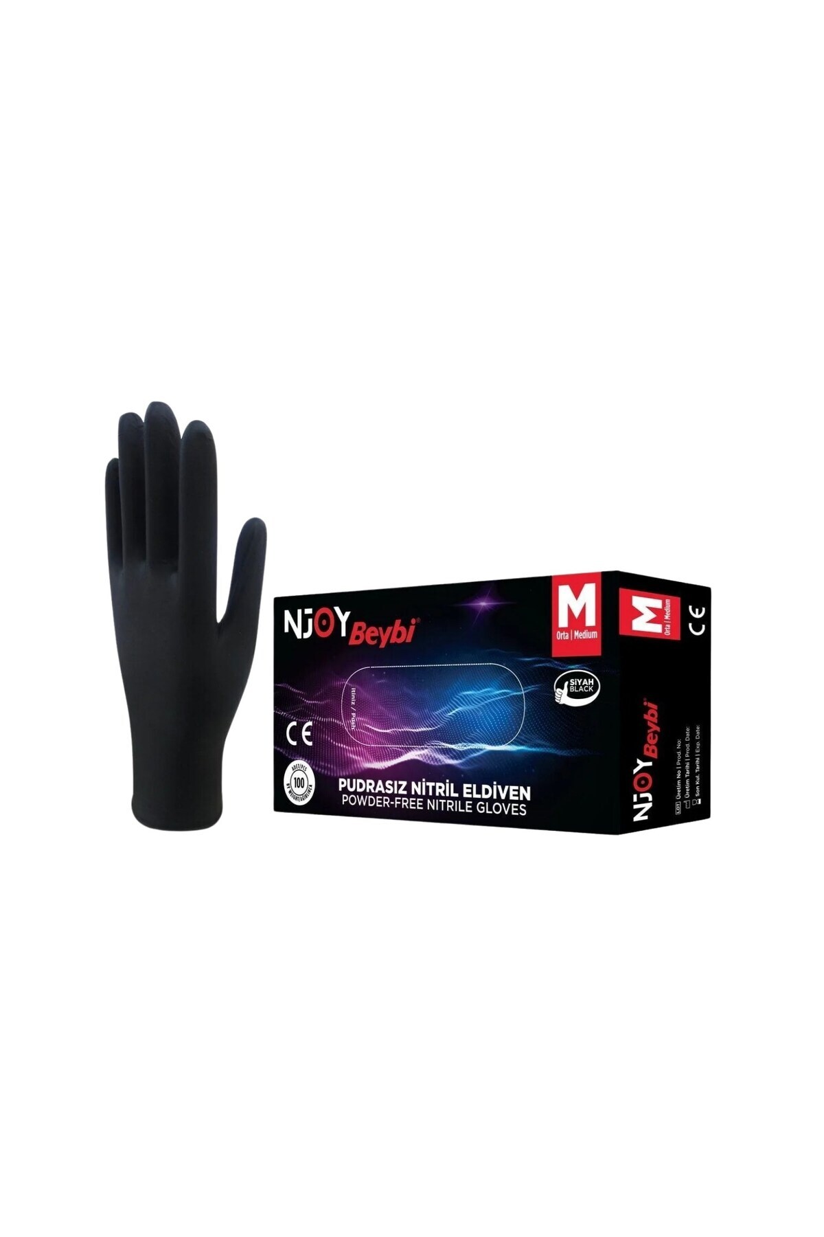 Beybi Muayene Eldiveni Medium Pudrasız Njoy Nitril Siyah (100 Lü Paket)